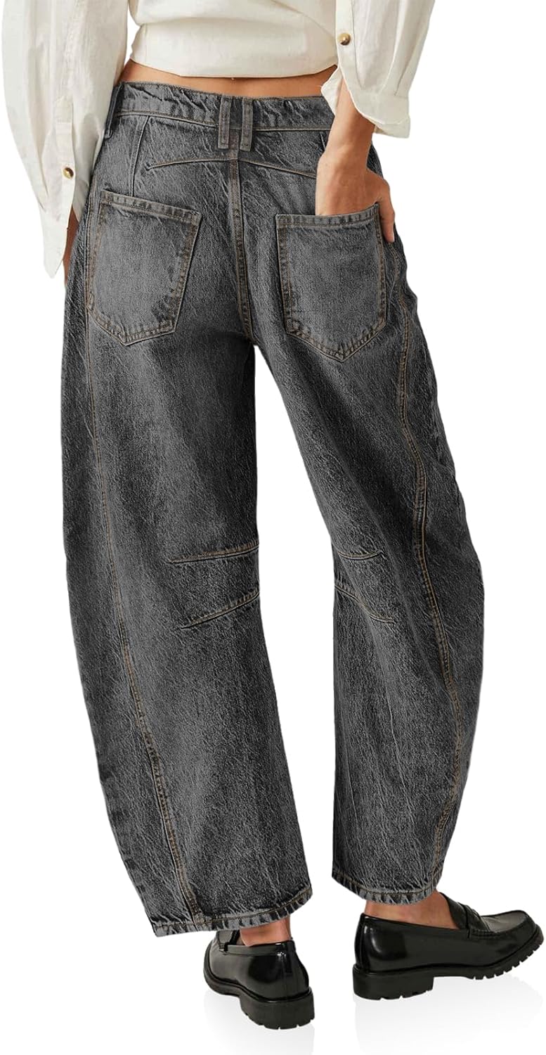 Detalle de PLNOTME Women’s Baggy Boyfriend Jeans (Vintage Wide-Leg, Mid-Rise Ankle) with Pocket Storage