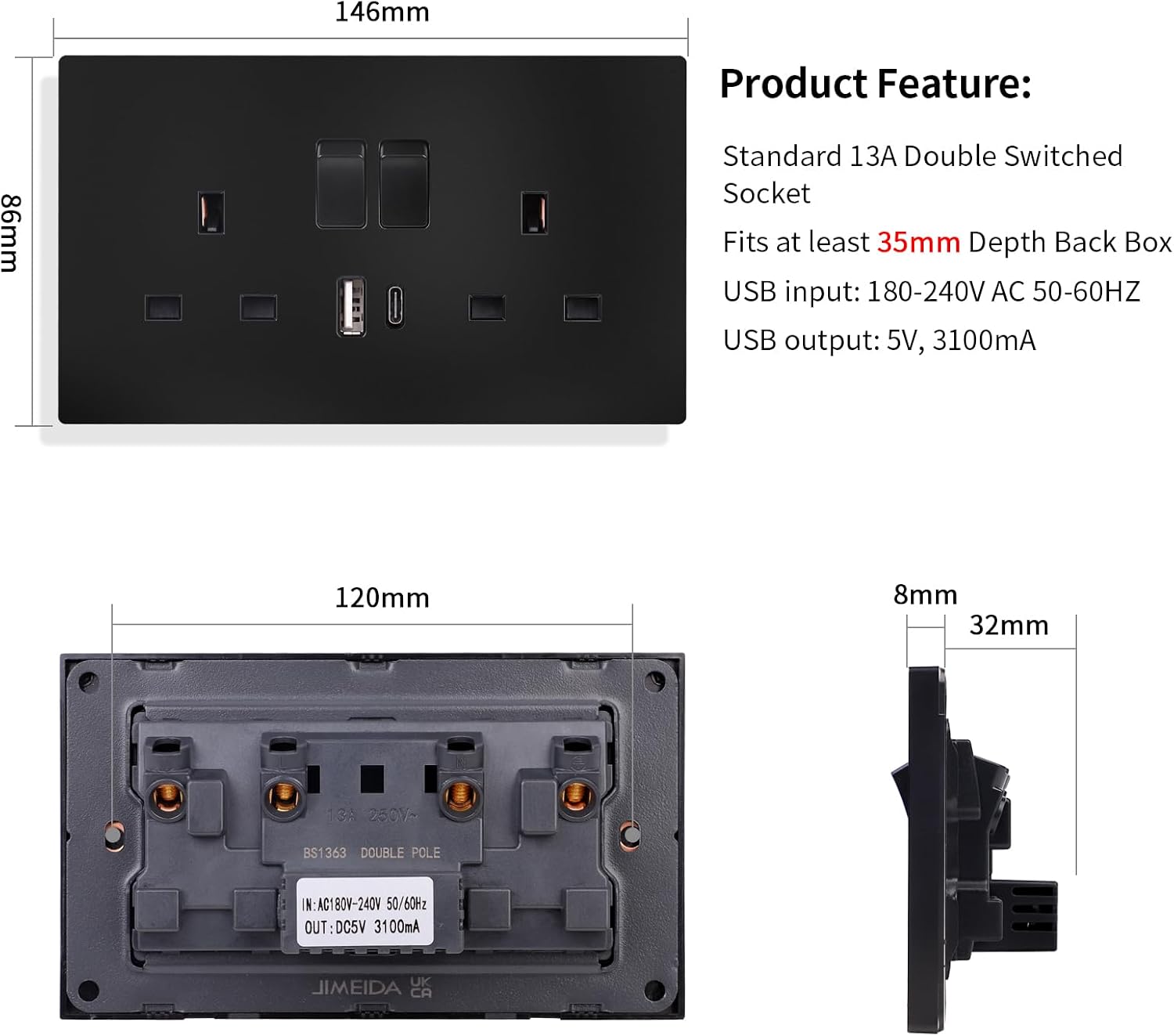 Thumbnail 1 de JIMEIDA double switched power socket 5-pack