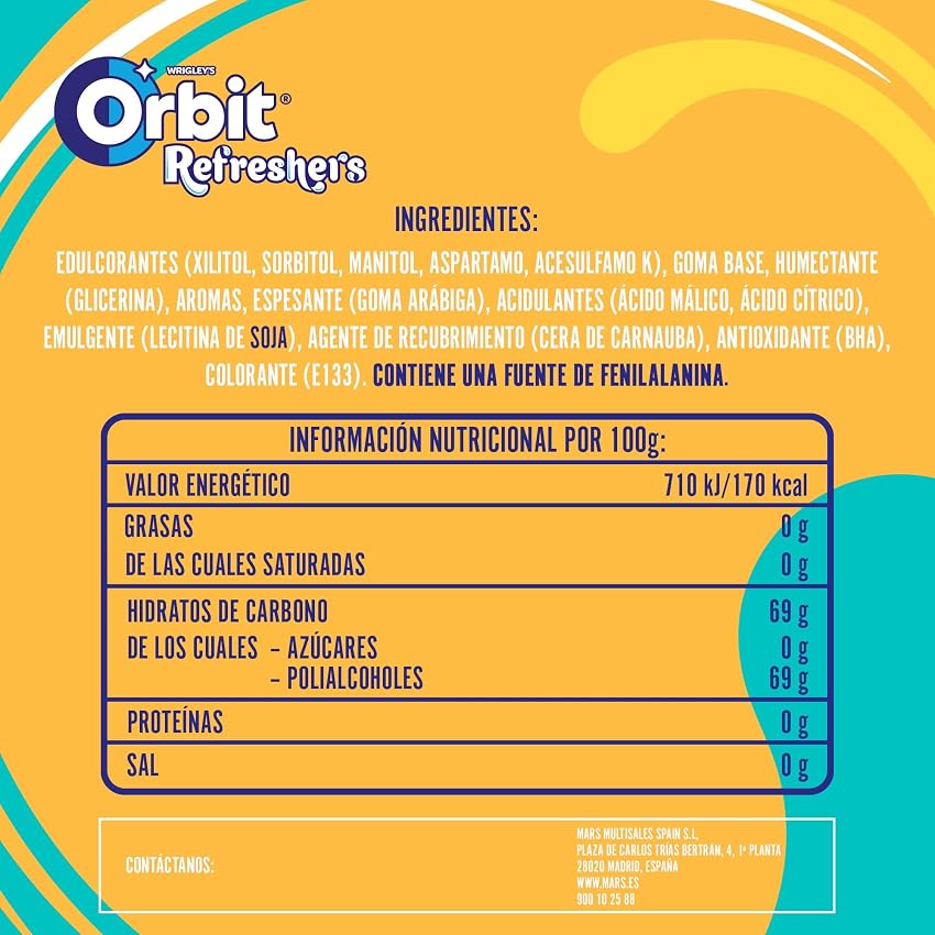 Detalle 2 de Orbit Refreshers Chicles Sin Azúcar Tropical 🍍 16x7uds Handypack