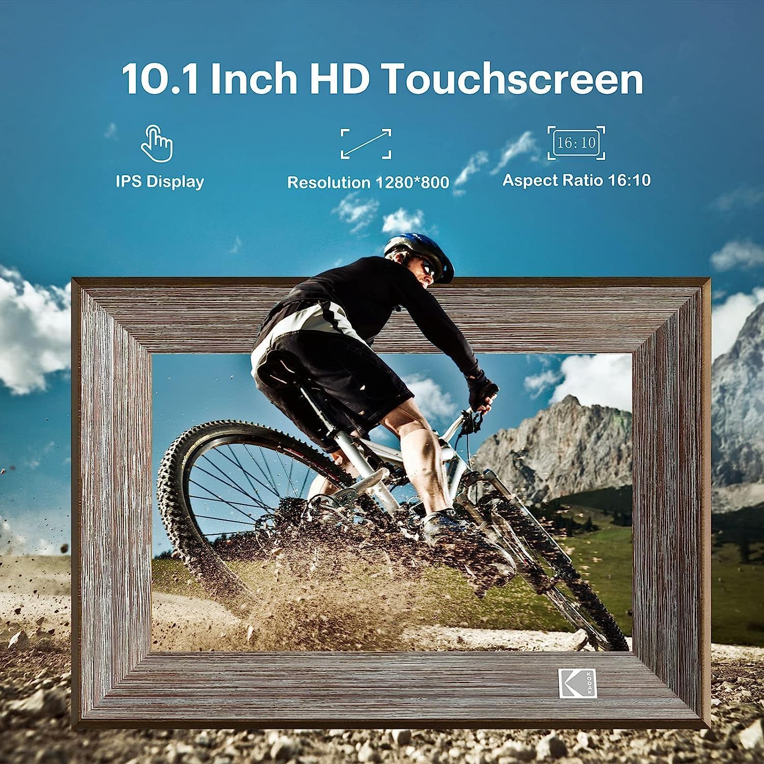 Detalle de KODAK Cadre Photo Numérique WiFi 10'' — Cadre Photo Bois avec Écran Tactile IPS, 32 Go, Partage via App