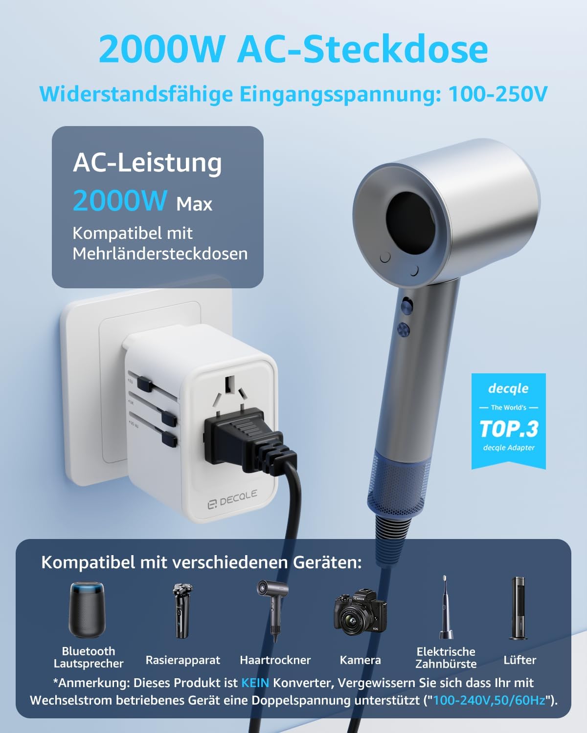 Detalle 2 de decqle Reiseadapter 2000W đ