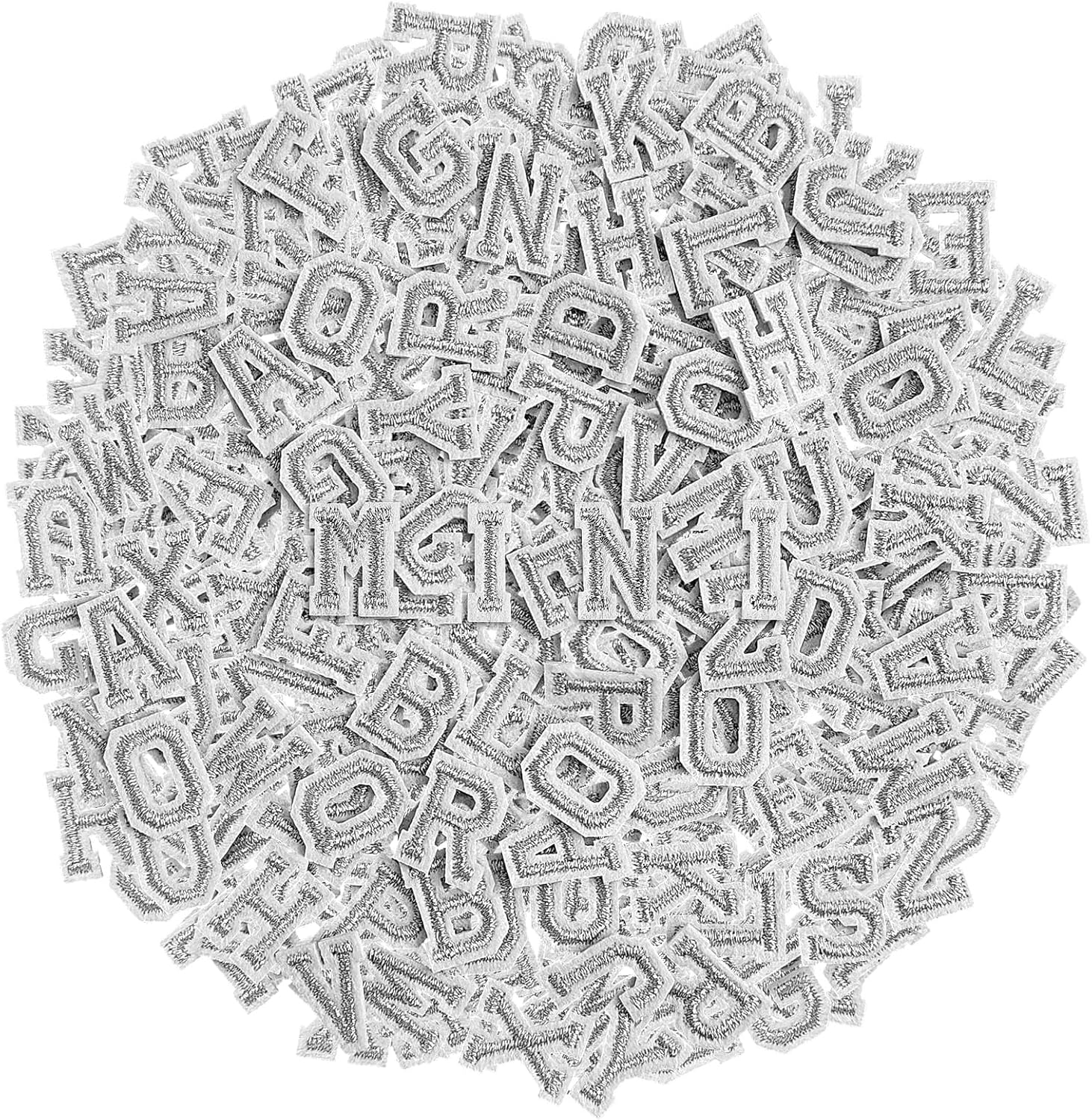 Detalle de GUYI 104-30 Iron-On Letter Patches, Silver Embroidered Cotton, 0.7-Inch