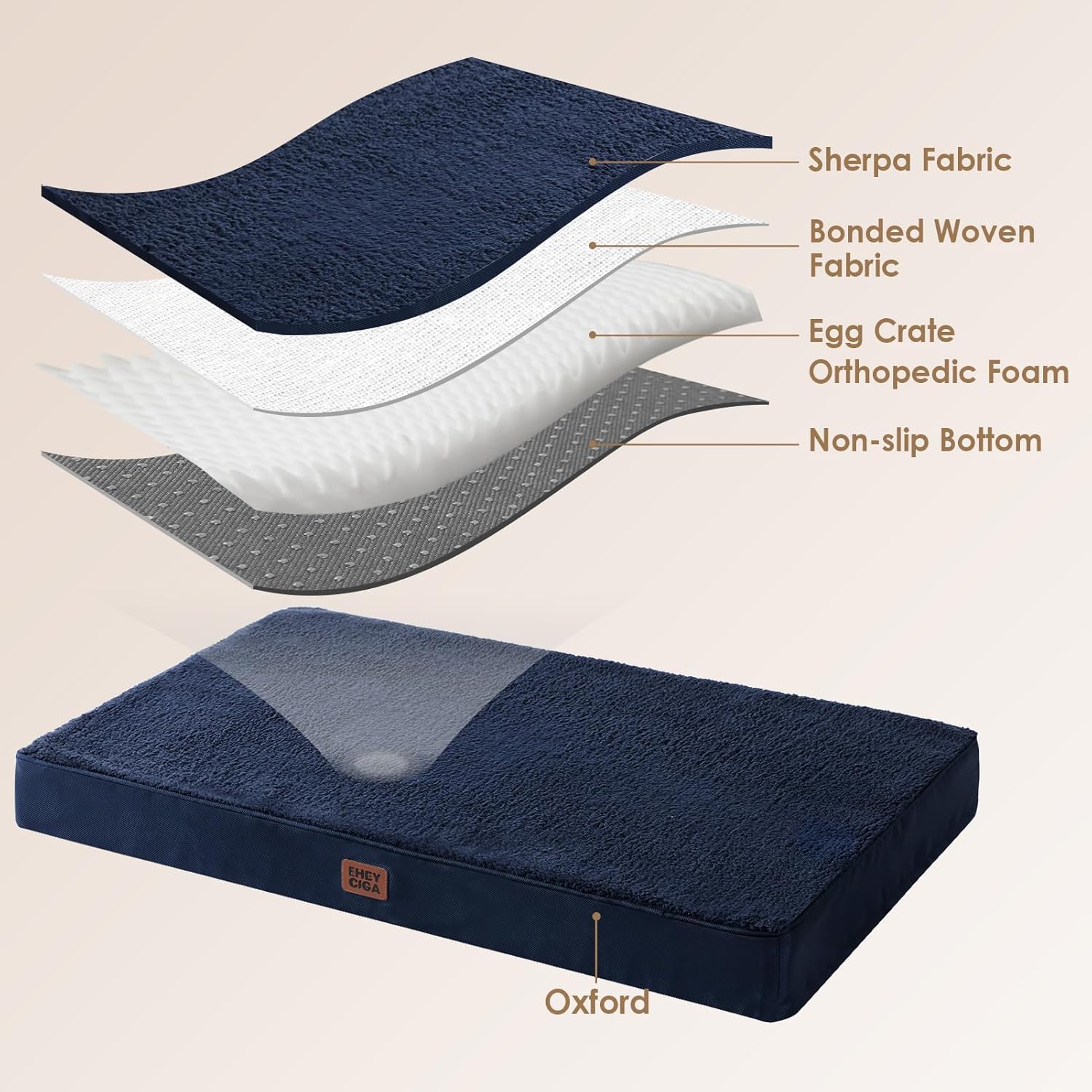 Thumbnail 2 de EHEYCIGA Panier pour chien orthopédique avec coussin déhoussable 89x58x9 cm – bleu marine