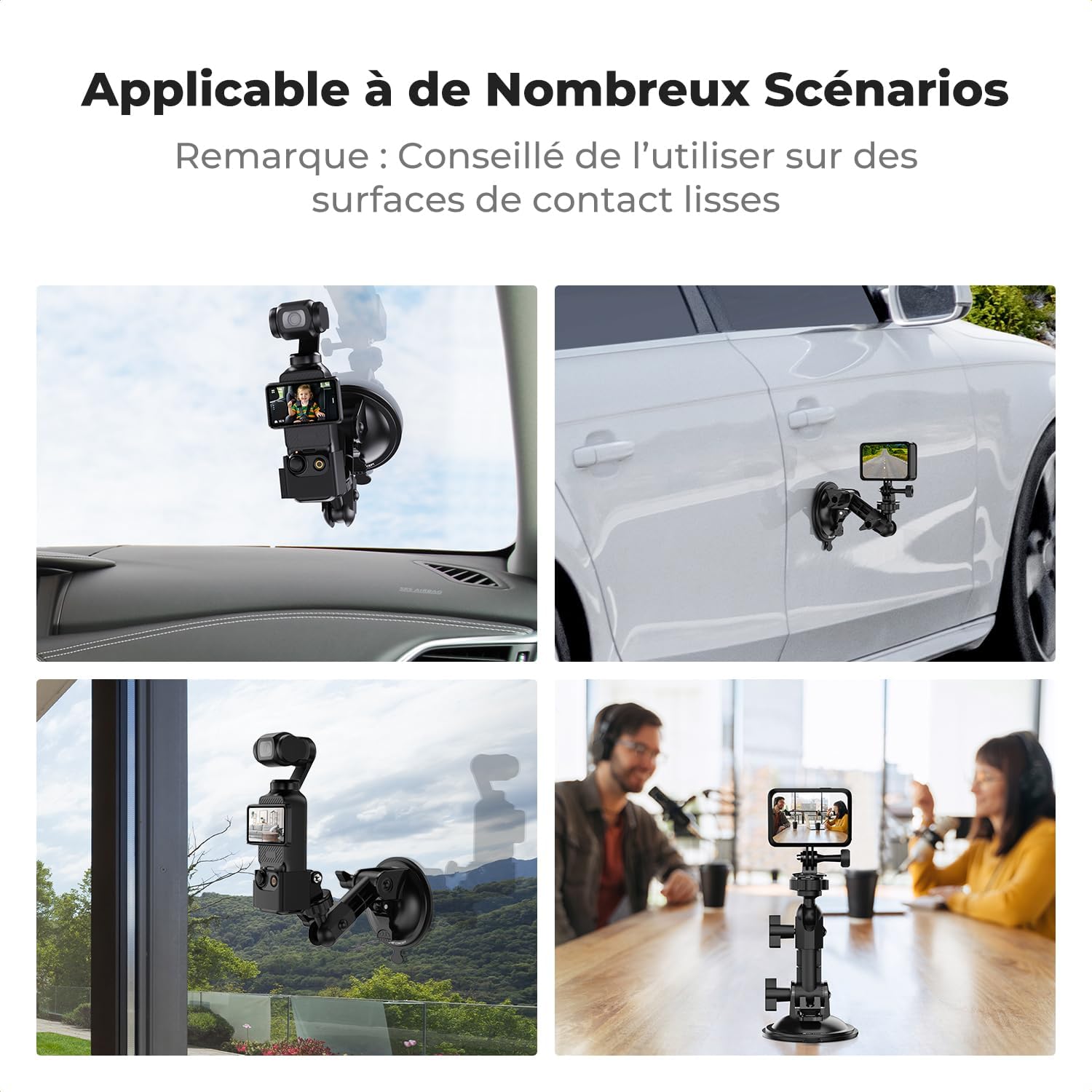 Detalle de K&F CONCEPT Support à Ventouse ABS – Compatible DJI Osmo Pocket 3 et Insta360