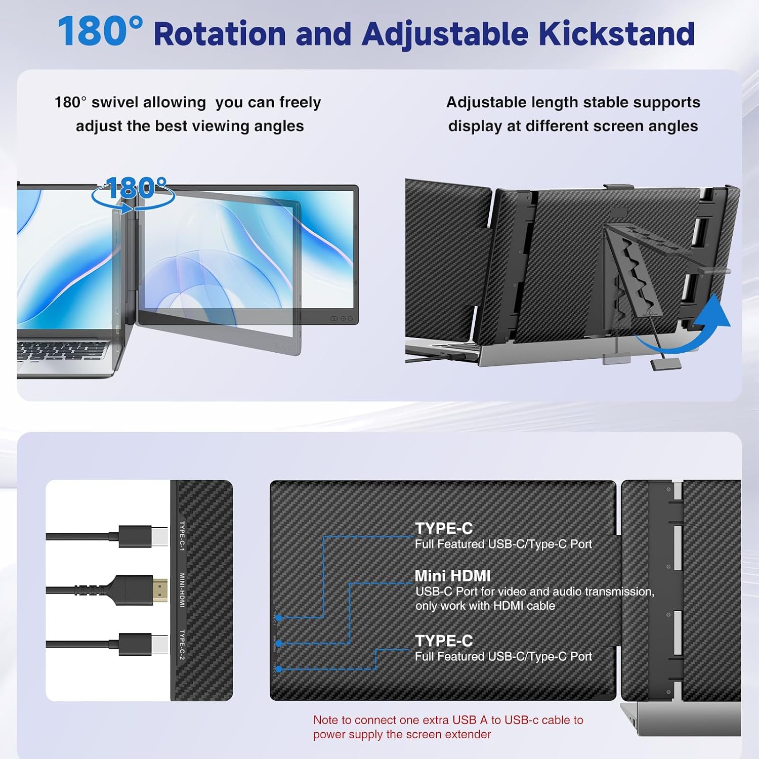 Detalle 2 de Siaviala 14-inch FHD 1080P IPS Dual Screen Laptop Extender (Portable monitor for 13–17.3-inch laptops)