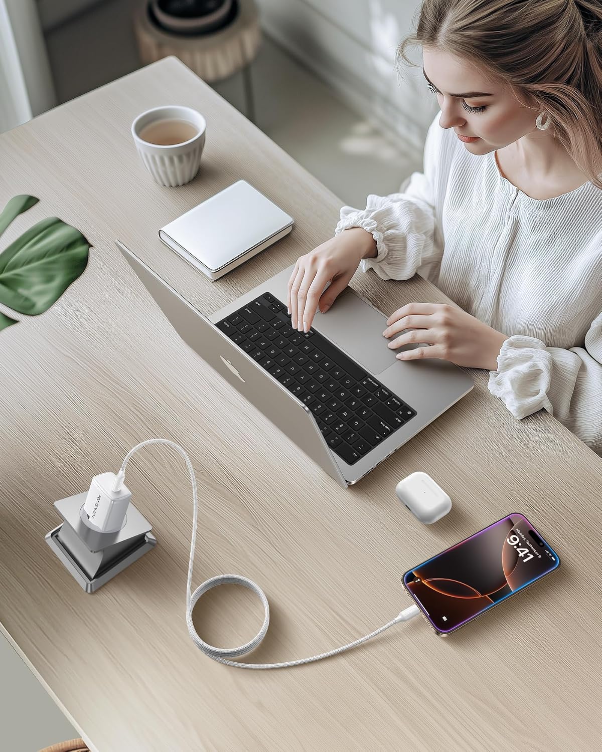 Detalle de RAVIAD USB‑C Ladegerät 2er‑Pack, 20W Schnellladeadapter mit 2 m USB‑C Kabel – kompakt und flexibel