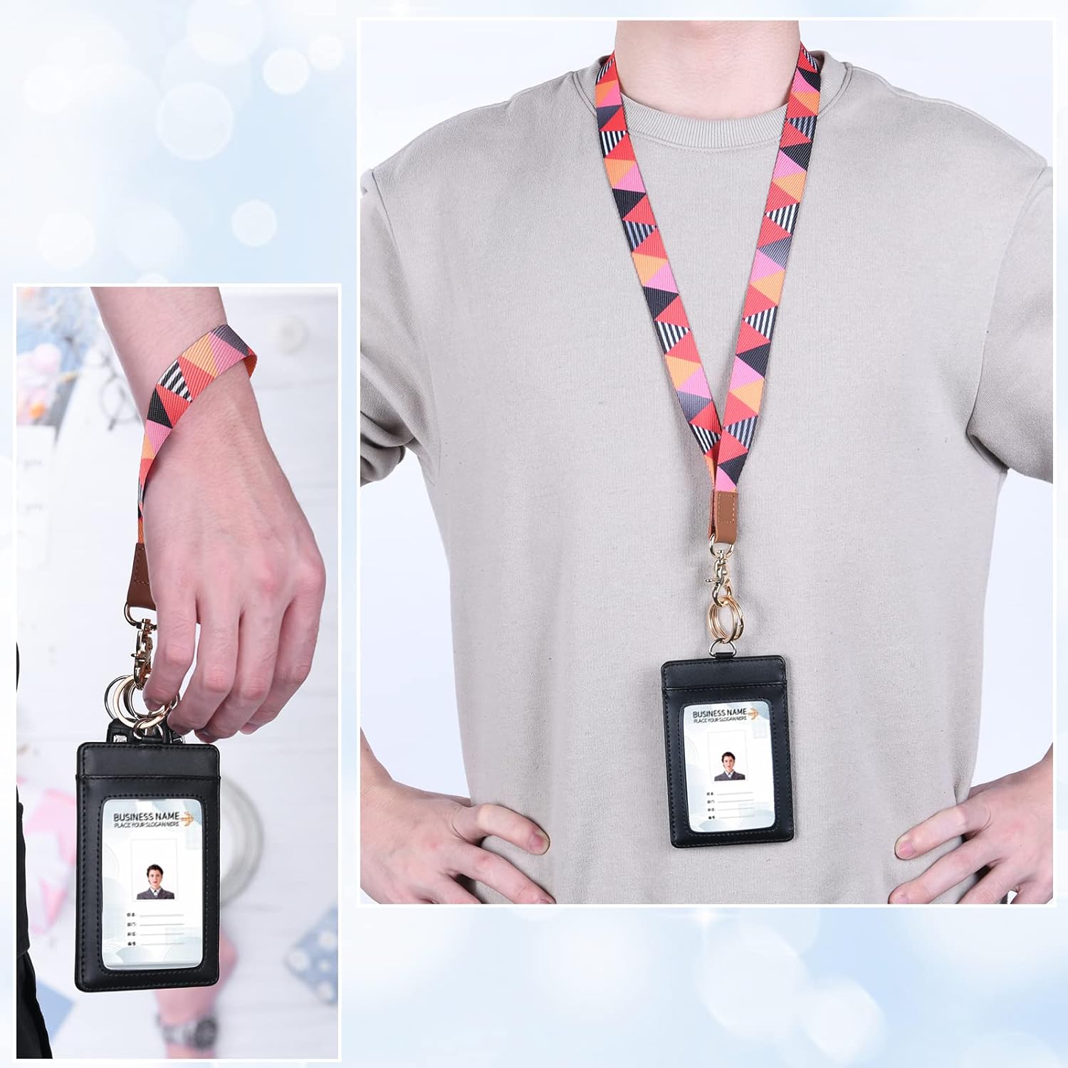 Detalle de Vicloon Schlüsselband Set – Doppeltes Lanyard mit Lederenden, zweifarbig bedruckt, im Alltag und bei Veranstaltungen vielseitig nutzbar