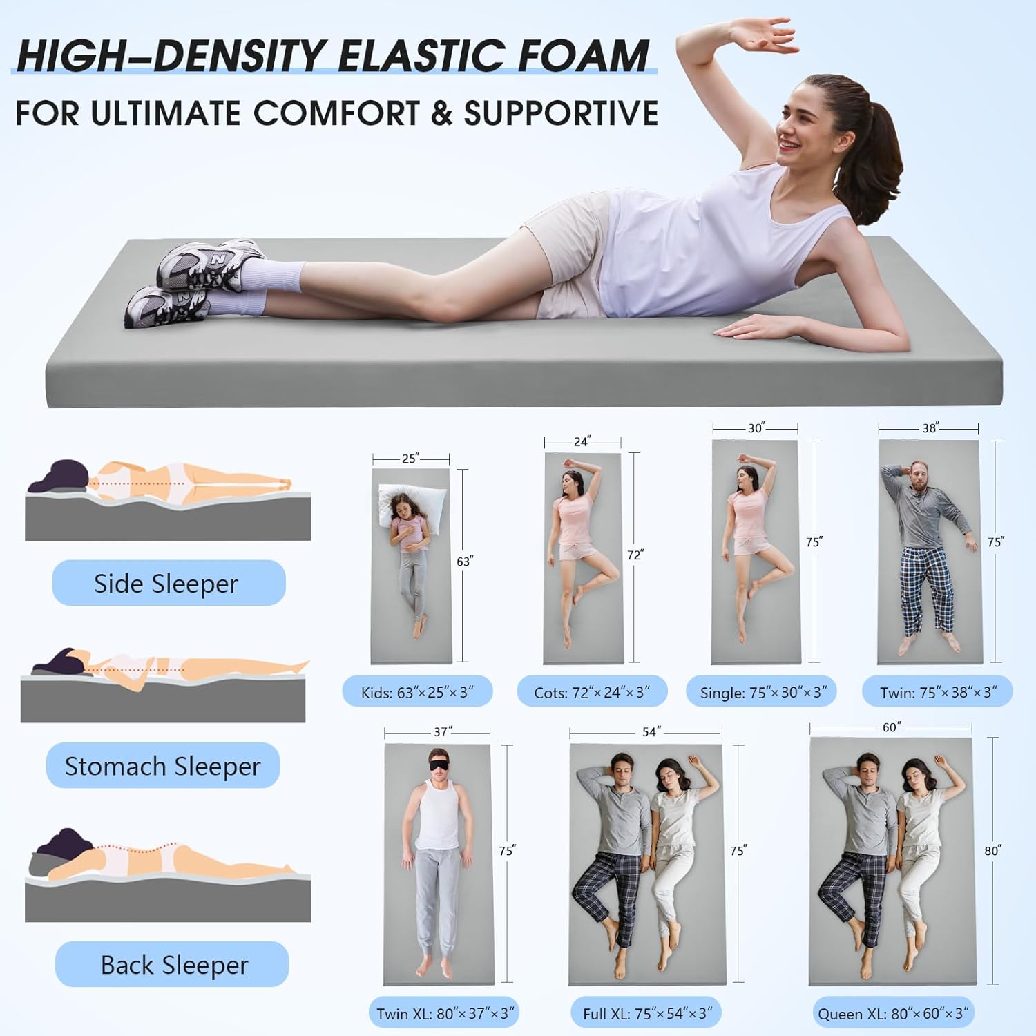 Thumbnail 1 de CYMULA Memory Foam Camping Mattress Pad (3-inch) with Non-Slip Roll-Up Design