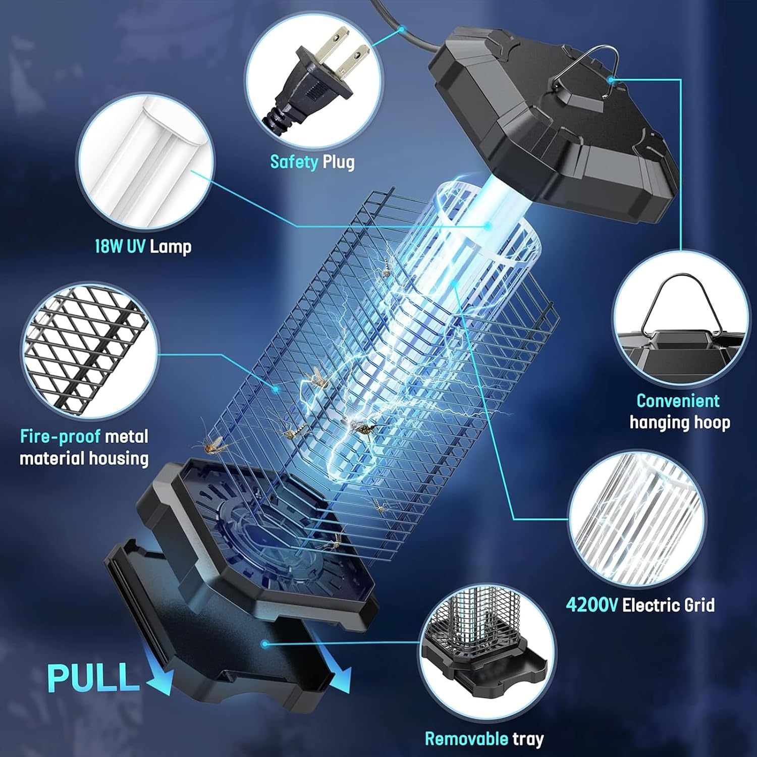 Thumbnail 2 de Jawlark Lampe Anti Moustique Électrique 4200V - Piège à Mouches Puissant 18W pour Intérieur et Extérieur