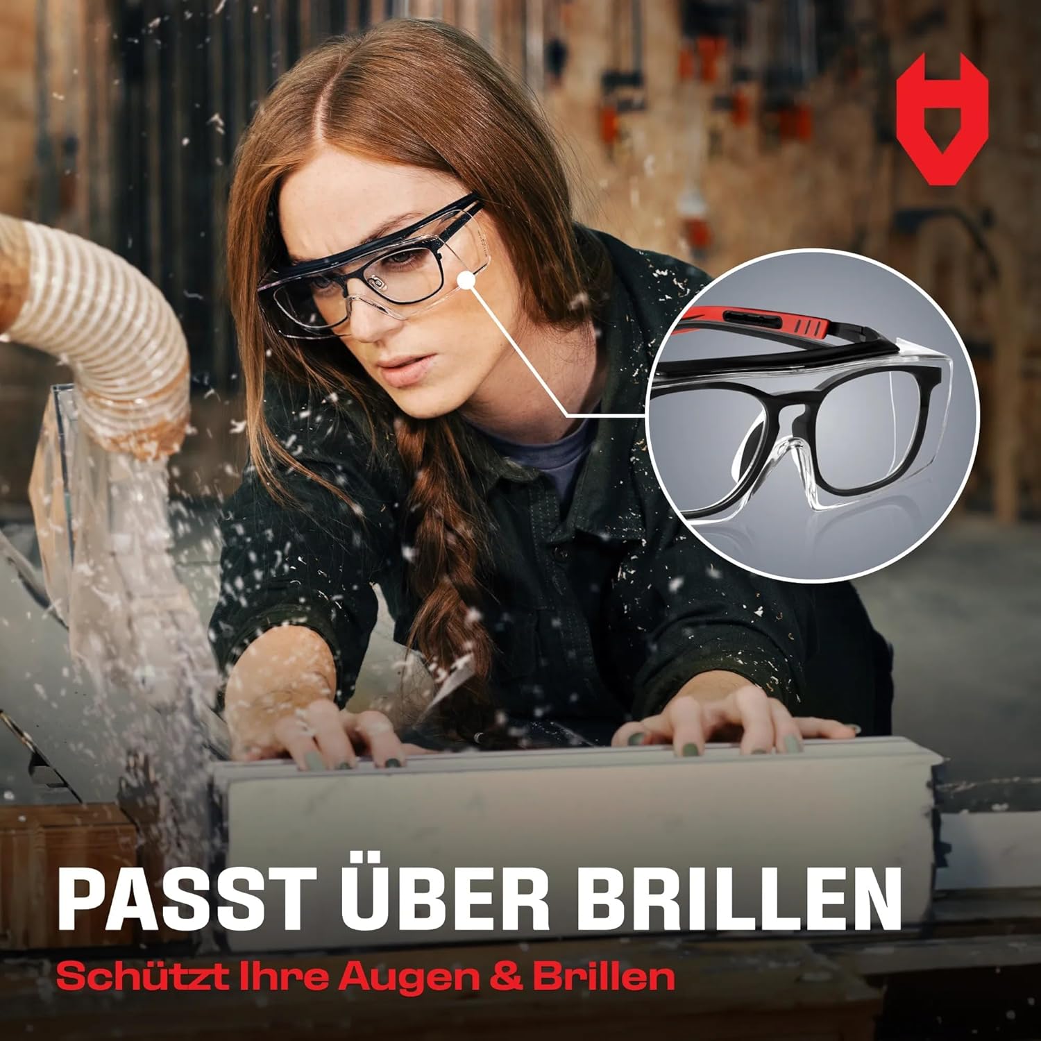 Detalle de NoCry Sicherheits-Überbrille mit kratzbeständigen Gläsern, Seitenschutz und verstellbaren Bügeln (EN166/EN170/EN172/EN175)