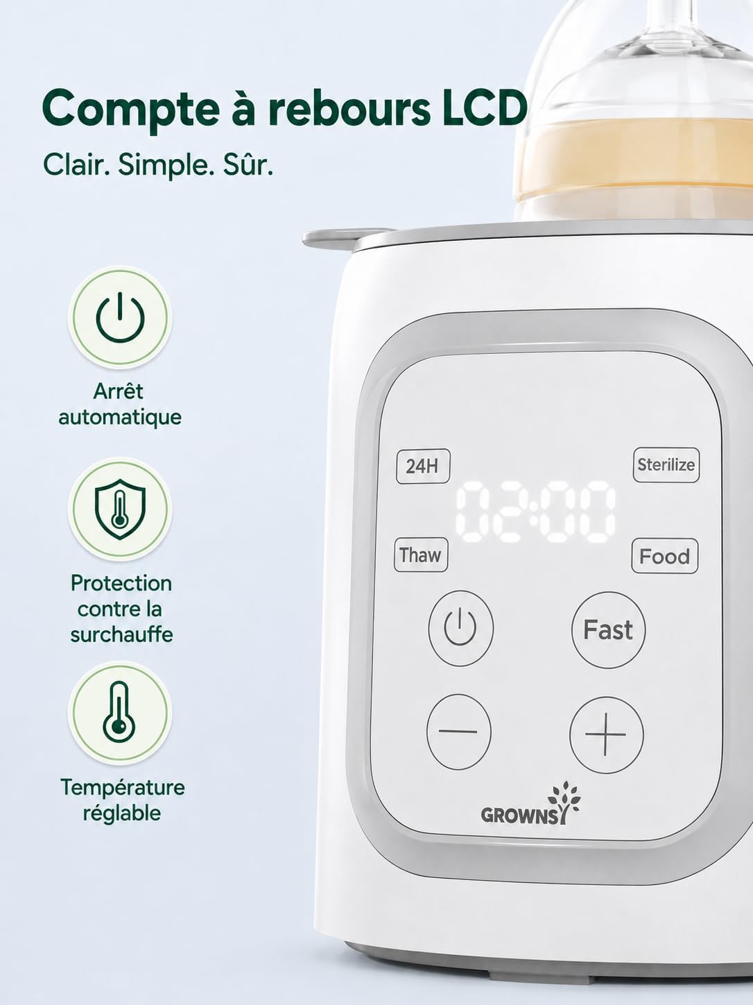Thumbnail 5 de Grownsy Chauffe Biberon 10 en 1 – Chauffe-biberon électrique rapide avec écran LCD