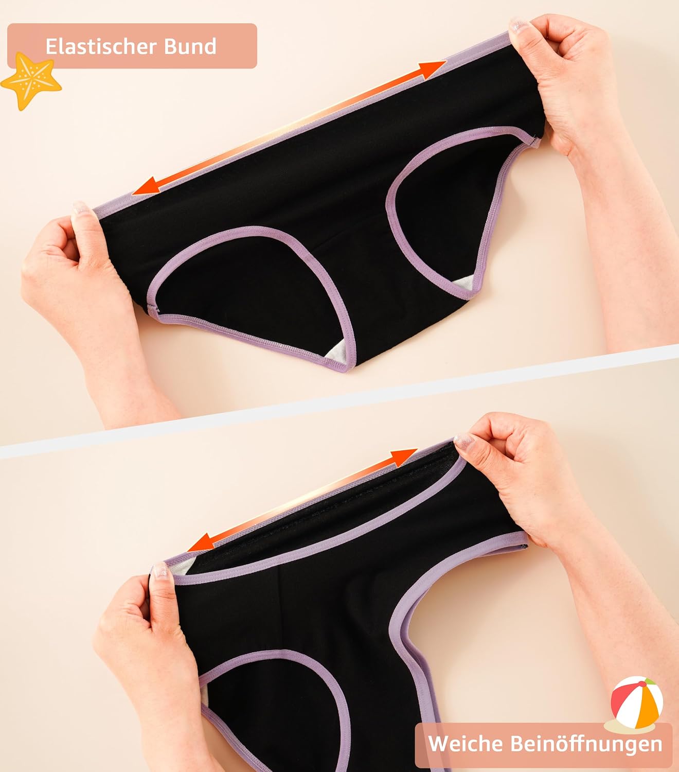 Detalle 2 de INNERSY Mädchen Unterhosen aus Baumwolle (8–16 Jahre) – 6er Pack bequeme Slips ohne Etiketten