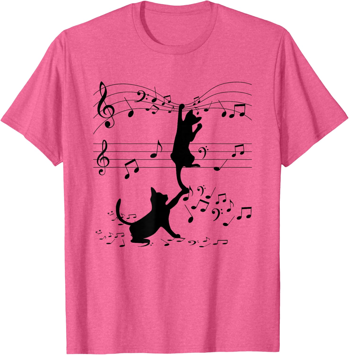 Detalle de T-Shirt Chats Noirs Musiciens Art – Tee léger au design félin et musique