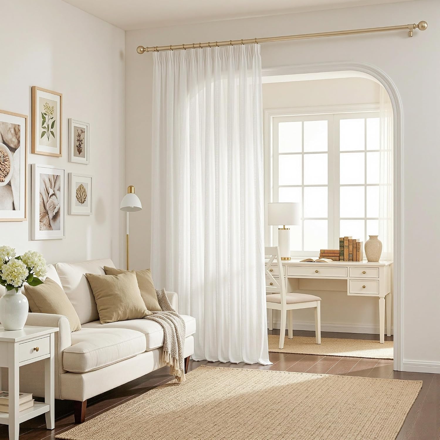 Thumbnail 3 de MYSKY HOME Leinen Vorhänge – Wohnzimmer, Halbtransparent, Weiß, 2er Set, H 260 x B 300 cm