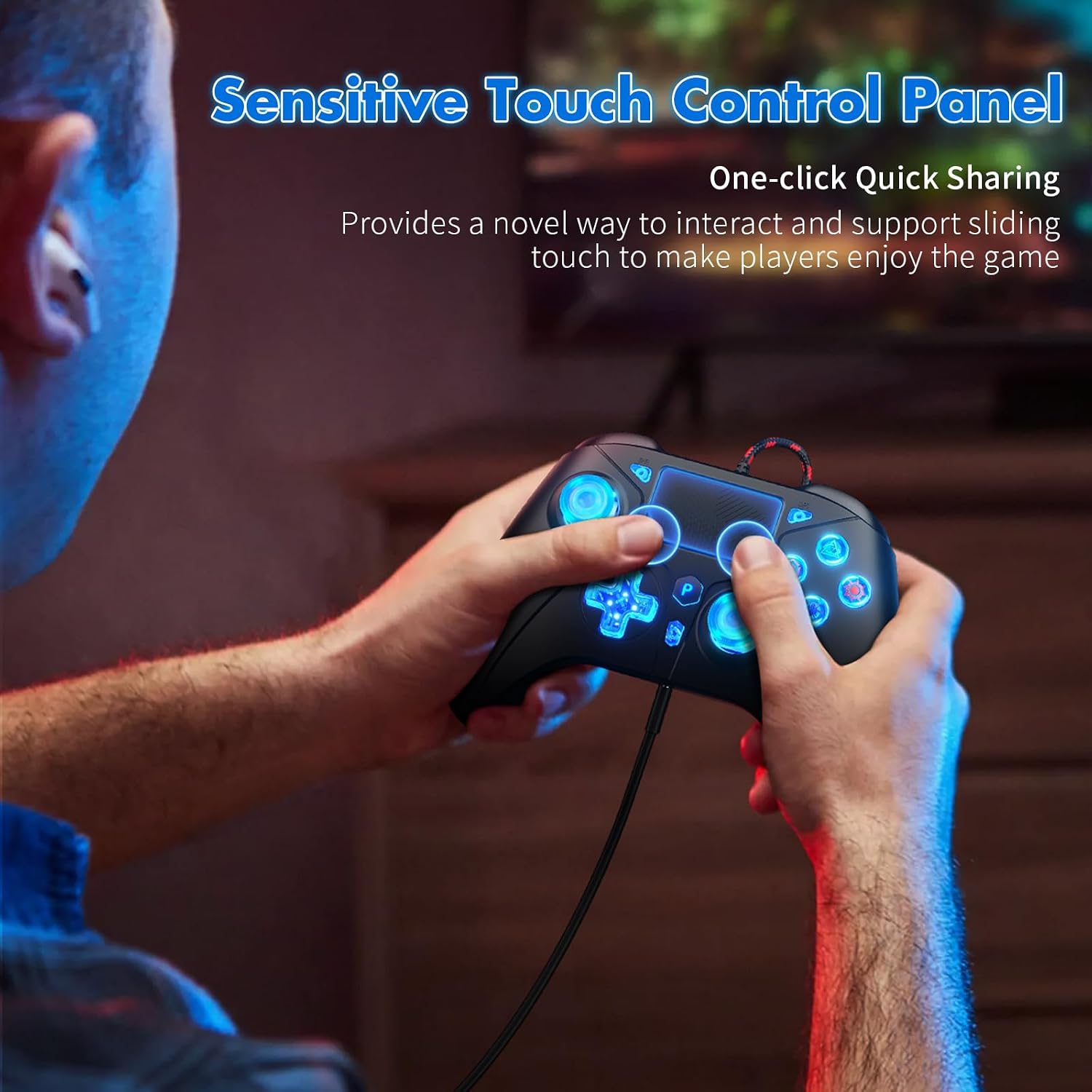 Thumbnail 3 de Dinosoo RGB Wired Controller für PS5/PC/PS4 – kabelgebunden, programmierbare Tasten und 6-Achsen-Bewegungssteuerung