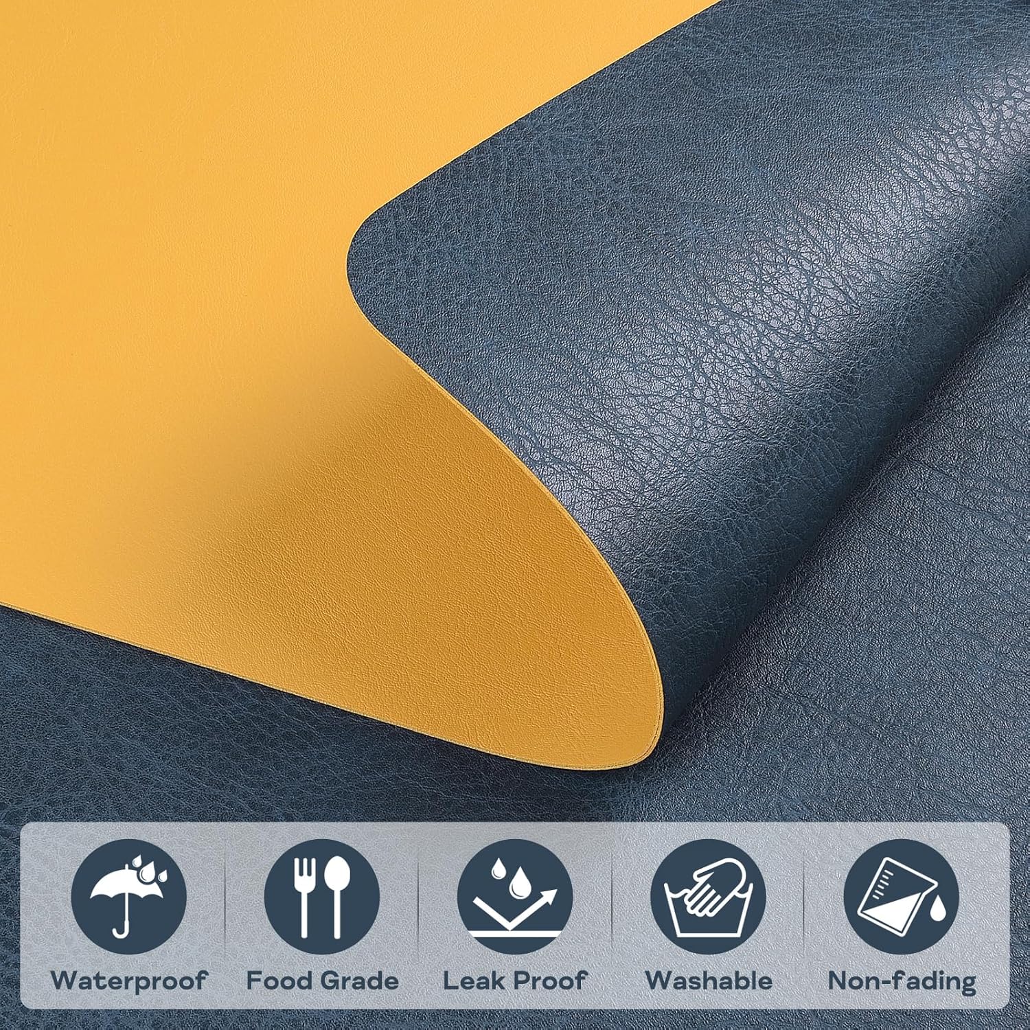 Thumbnail 2 de APLKER Set de Table en Cuir Lot de 6 – 43 x 30 cm, bleu et jaune