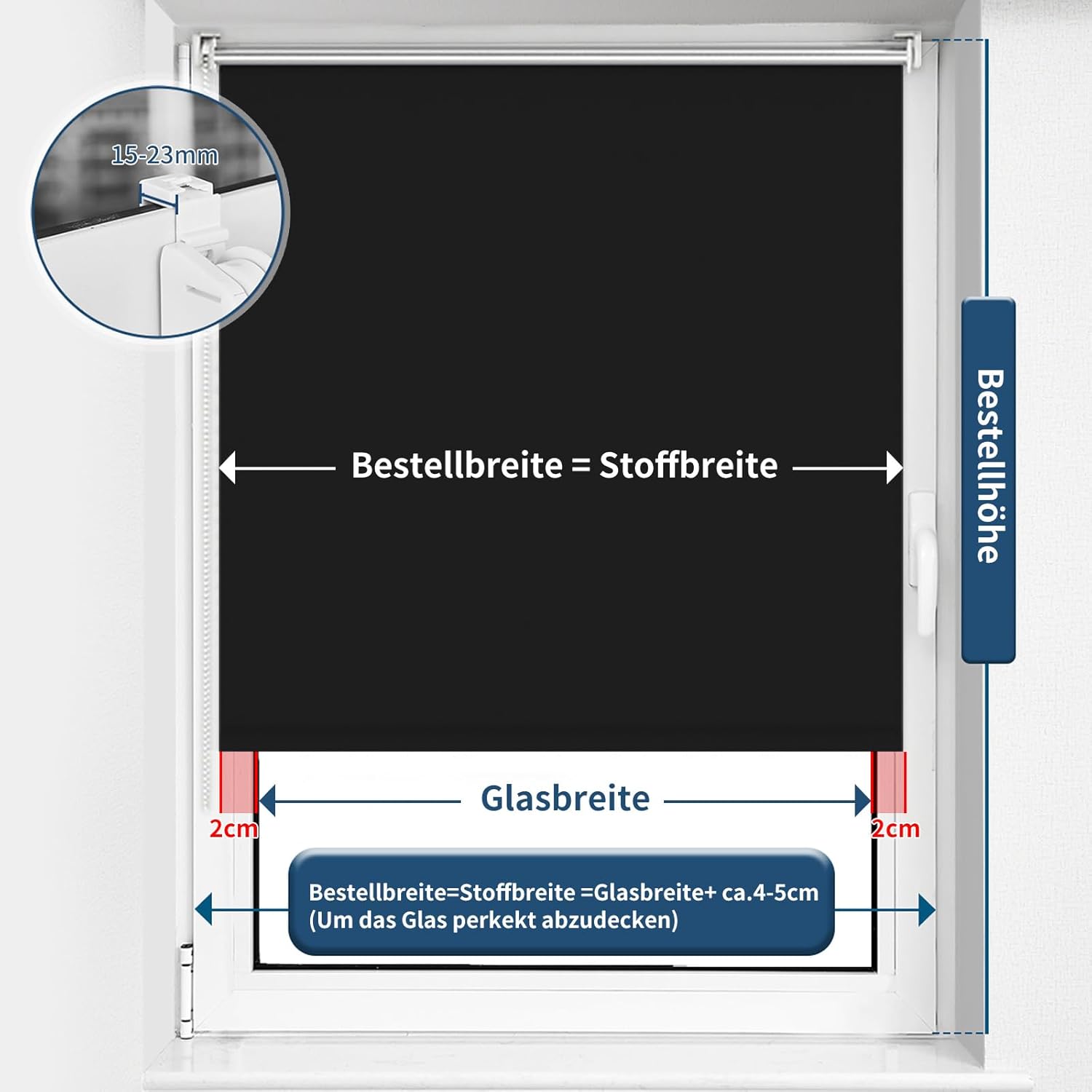 Thumbnail 4 de bobodeco Verdunklungsrollo Klemmfix Schwarz 45x170 cm – Ohne Bohren oder mit Bohren, Thermorollo
