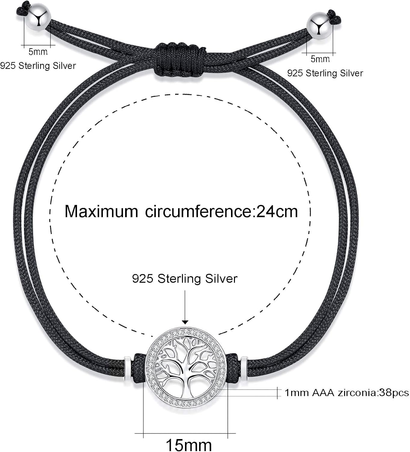 Detalle de Bracelet Arbre de Vie Jrêveinfini en argent 925 S pour femme, enfant, porte-bonheur – réglable