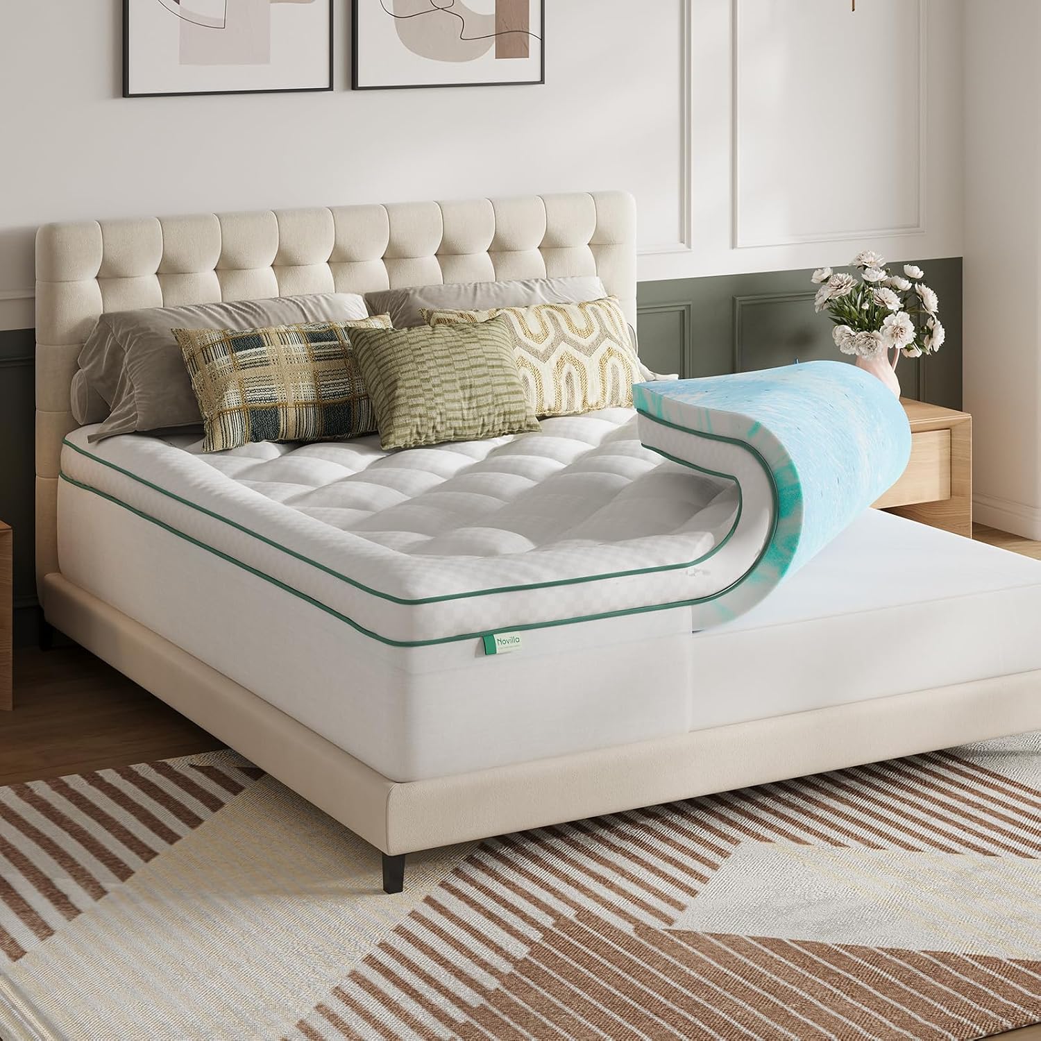 Detalle de Novilla Topper Materasso 160x200 cm 2-in-1: memory gel, design separabile e fodera lavabile