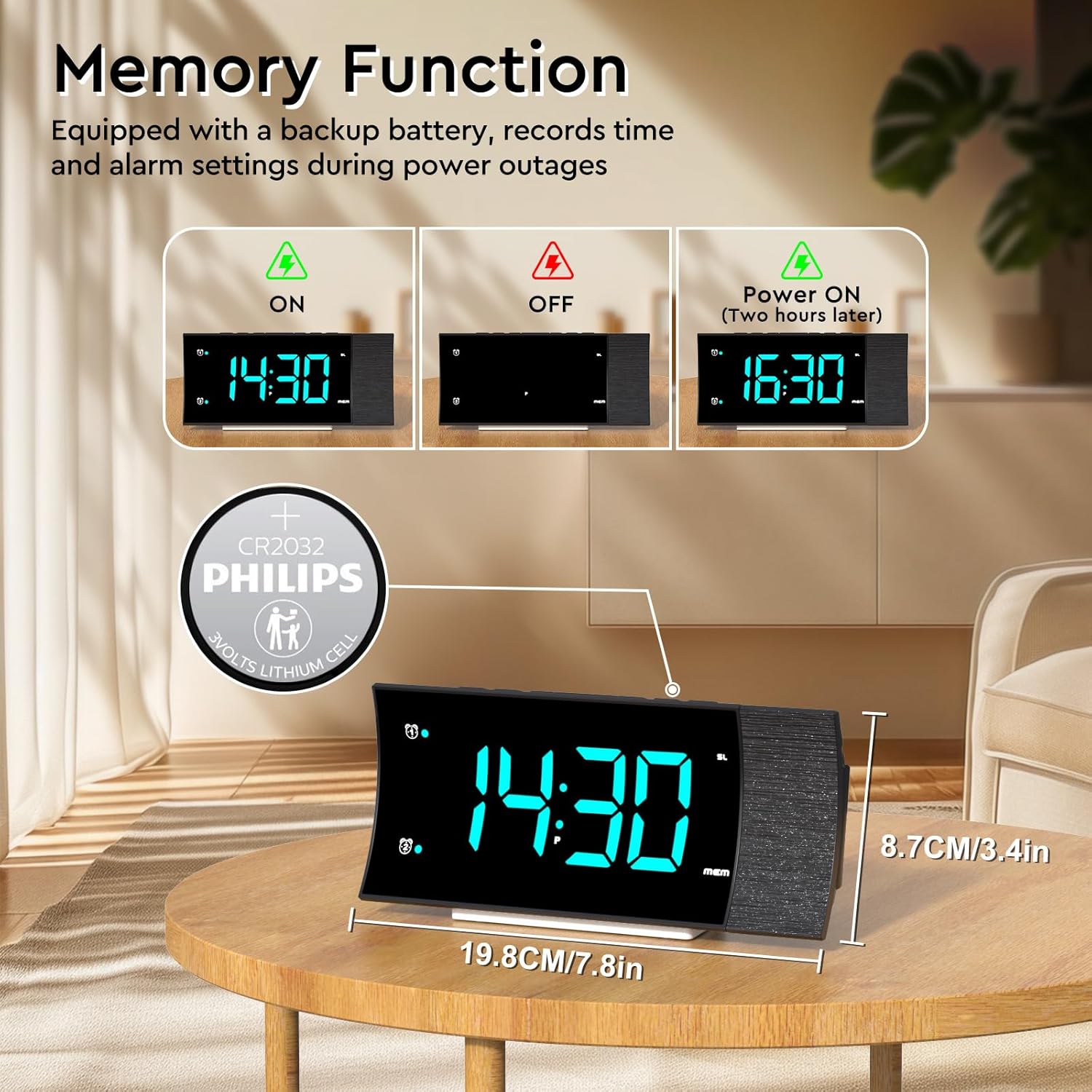 Thumbnail 4 de FCHERP Radio Réveil Projecteur plafond 180° avec radio FM, double alarme et chargeur USB