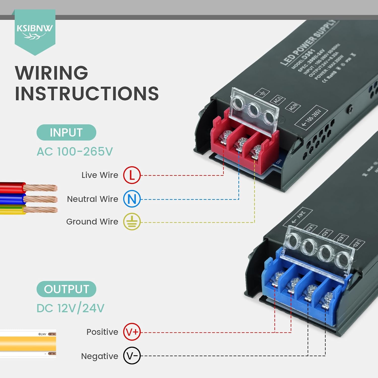 Thumbnail 4 de KSIBNW Alimentatore 12V da 220V a 12V 200W Slim LED Driver, protezioni integrate