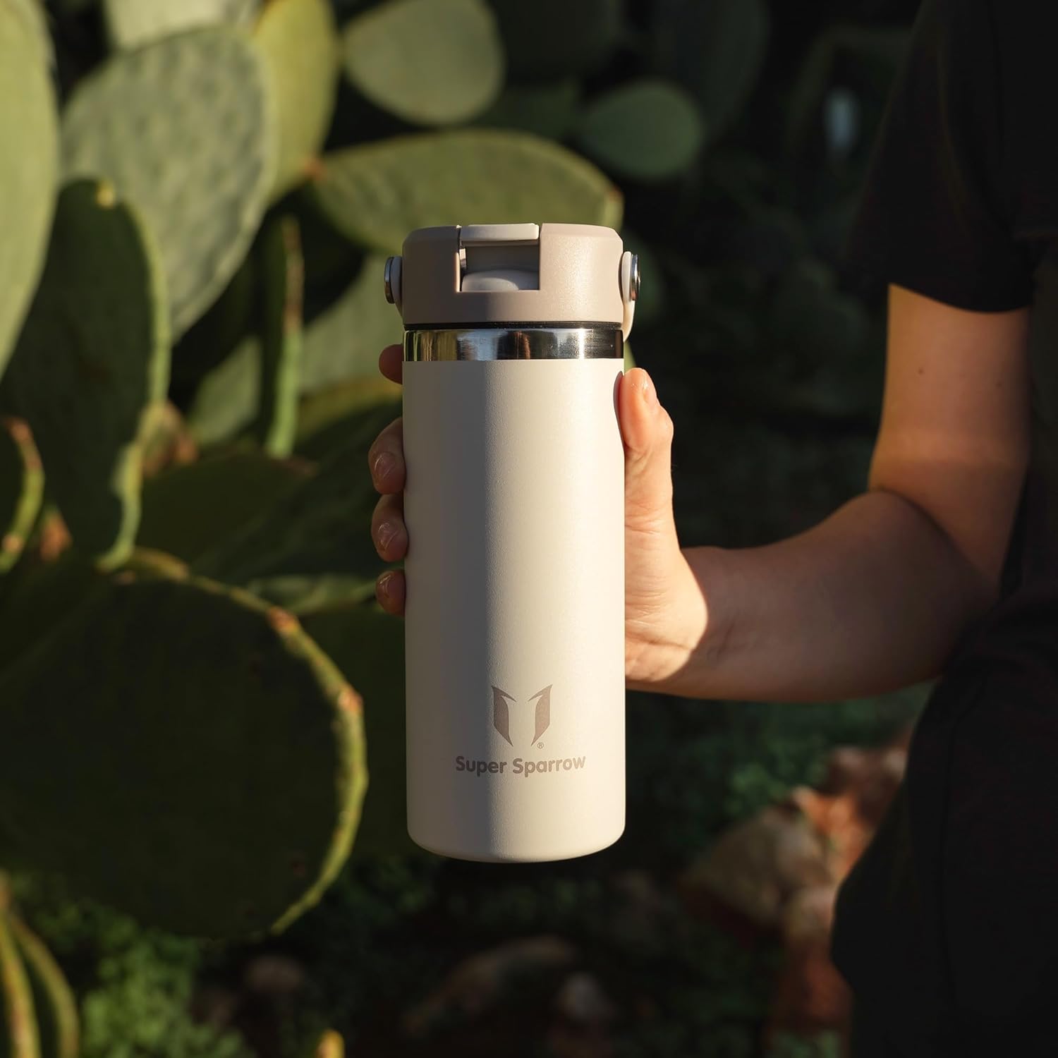 Detalle de Sparrow Trinkflasche Edelstahl 750ml – Weiter Öffnung SwivelSip mit Strohhalm
