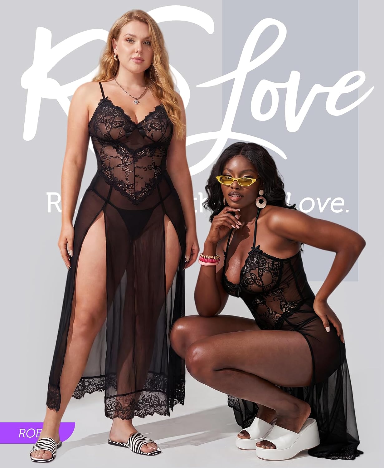 Detalle 2 de RSLOVE babydoll-nachthemd van kant en mesh met G-string