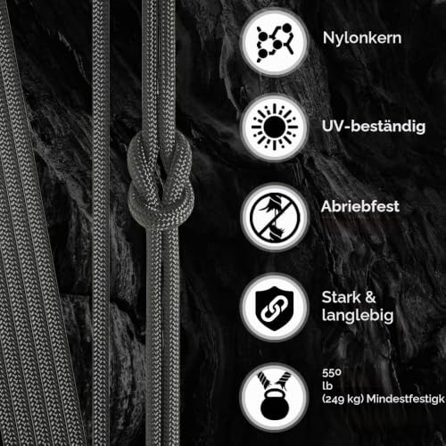 Detalle de TECEUM Paracord 550 Typ III – 4 mm, Dunkelgrau, 30 m | Vielseitige Nylon-Schnur für Camping und Survival