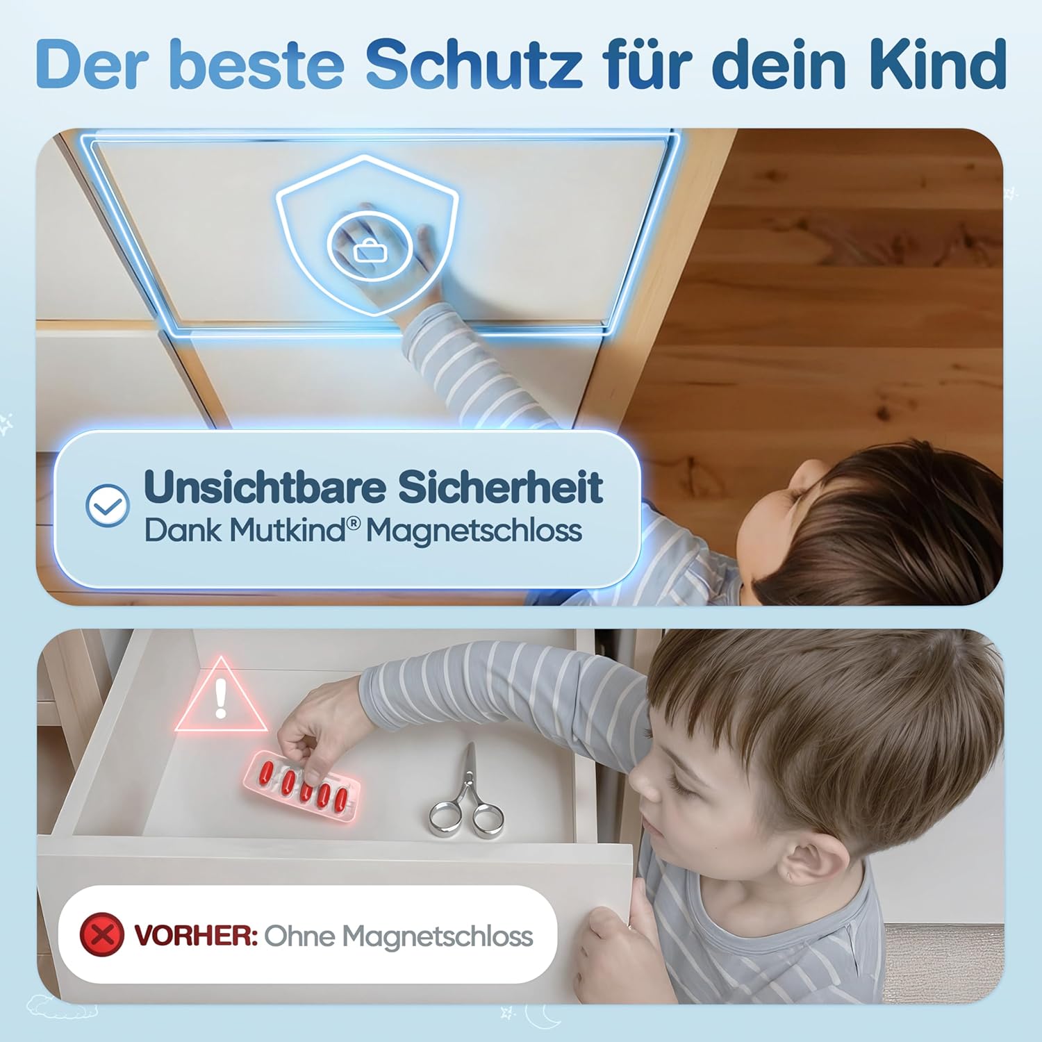 Detalle de Mutkind 10x Magnetische Kindersicherung – unsichtbar, stark klebend, 2 Schlüssel (ohne Bohren)