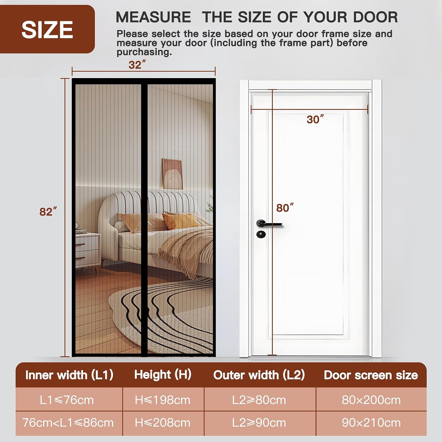 Thumbnail 2 de Magnetic Screen Door, 100x210cm Black with Powerful Magnets and Full Frame Hook & Loop
