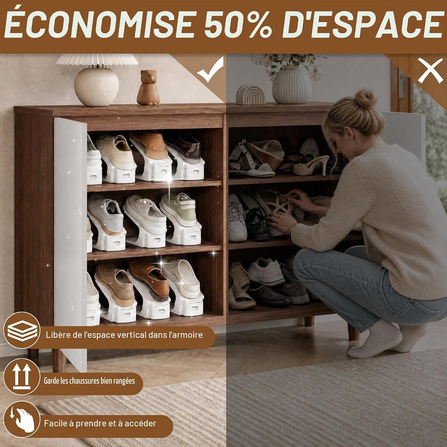 Detalle de UISEBRT HKDY-UIS-(JJ09002WH) schoenenorganizers, set van 30, verstelbaar en antislip