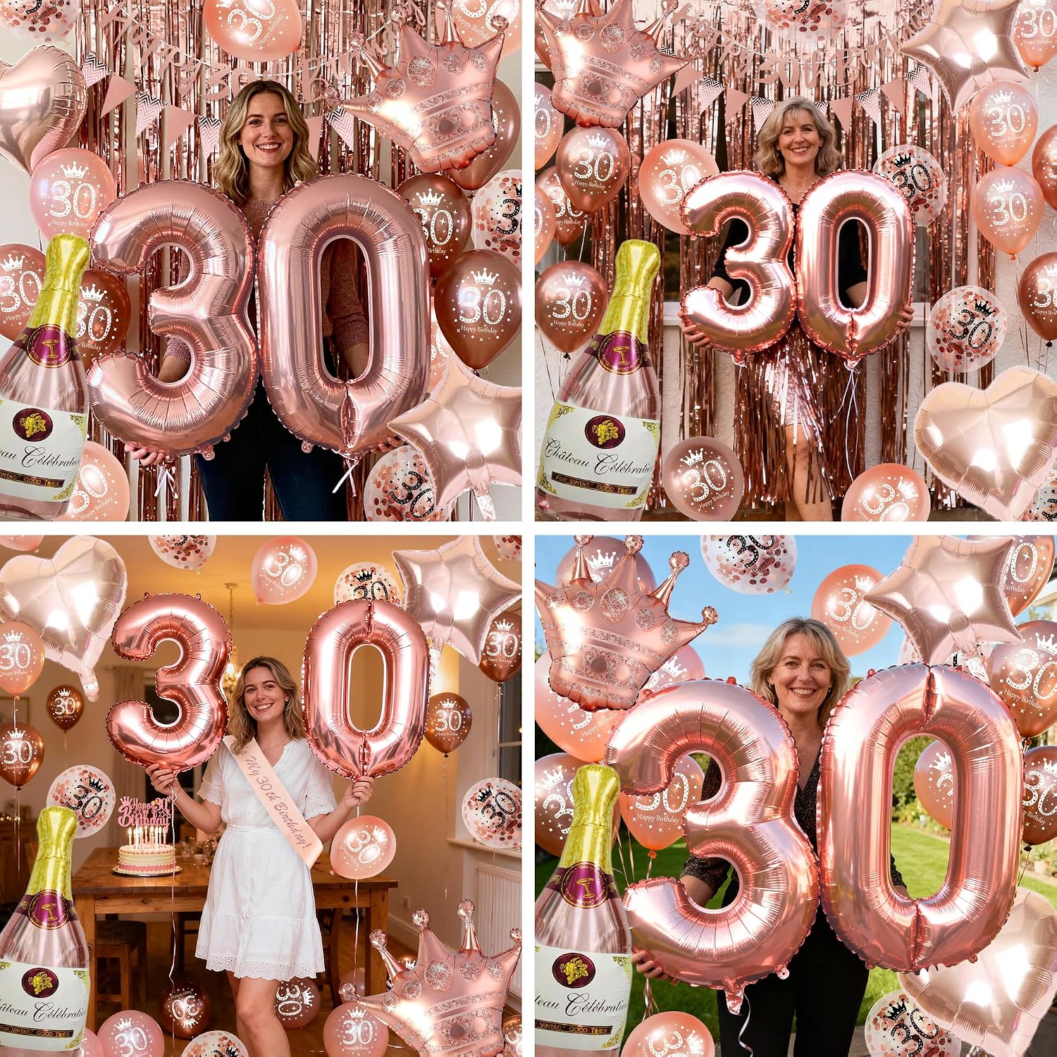 Thumbnail 6 de Rose Gold 30th Birthday Decoration Set for Women – Happy 30th Birthday Banner, Triangle Flags, “30” Foil Balloons & More