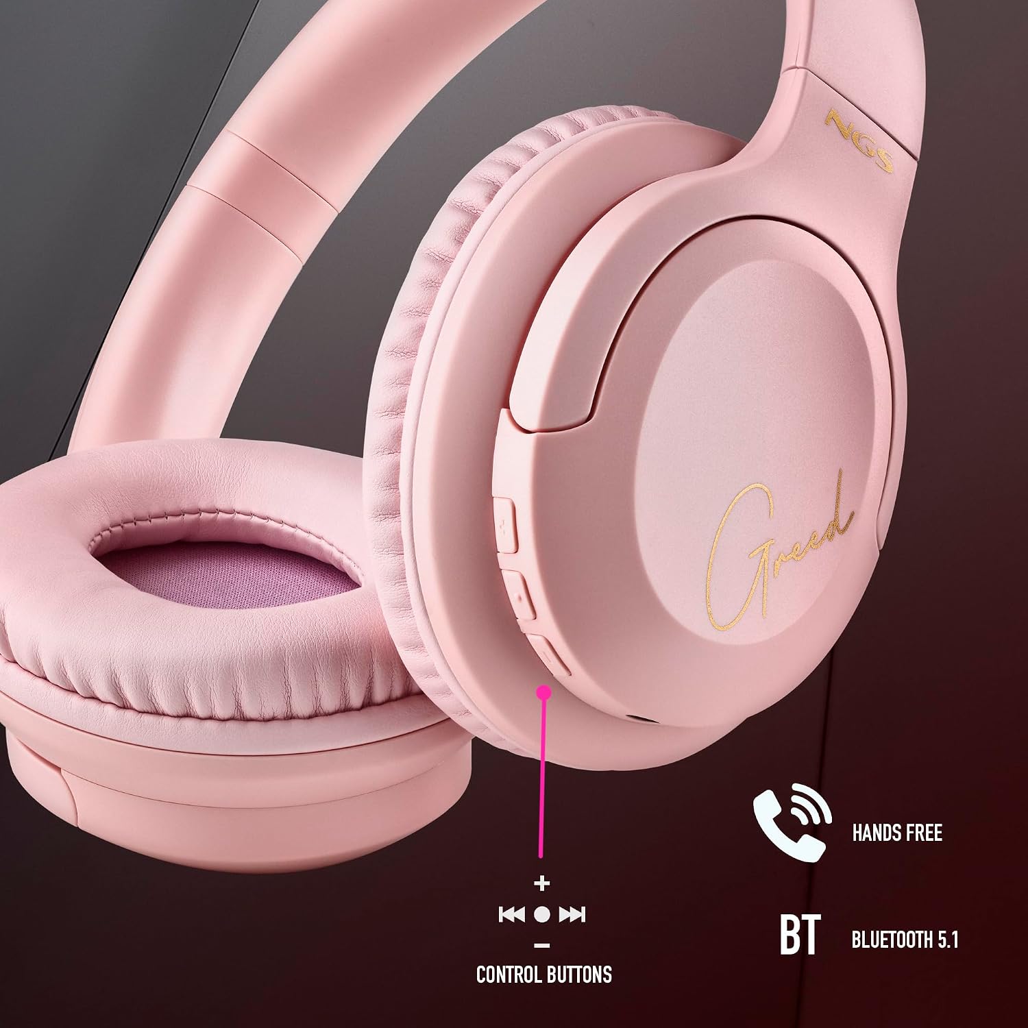 Thumbnail 6 de NGS ARTICA Greed PINK – Kabellose Supra‑Aurale Kopfhörer mit Mikrofon, 40 Std, Pink