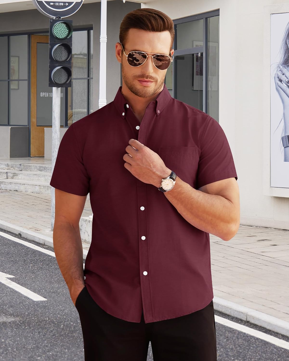 Thumbnail 6 de J.VER Herren Kurzarm Oxfordhemd Regular Fit mit Button-Down und Tasche