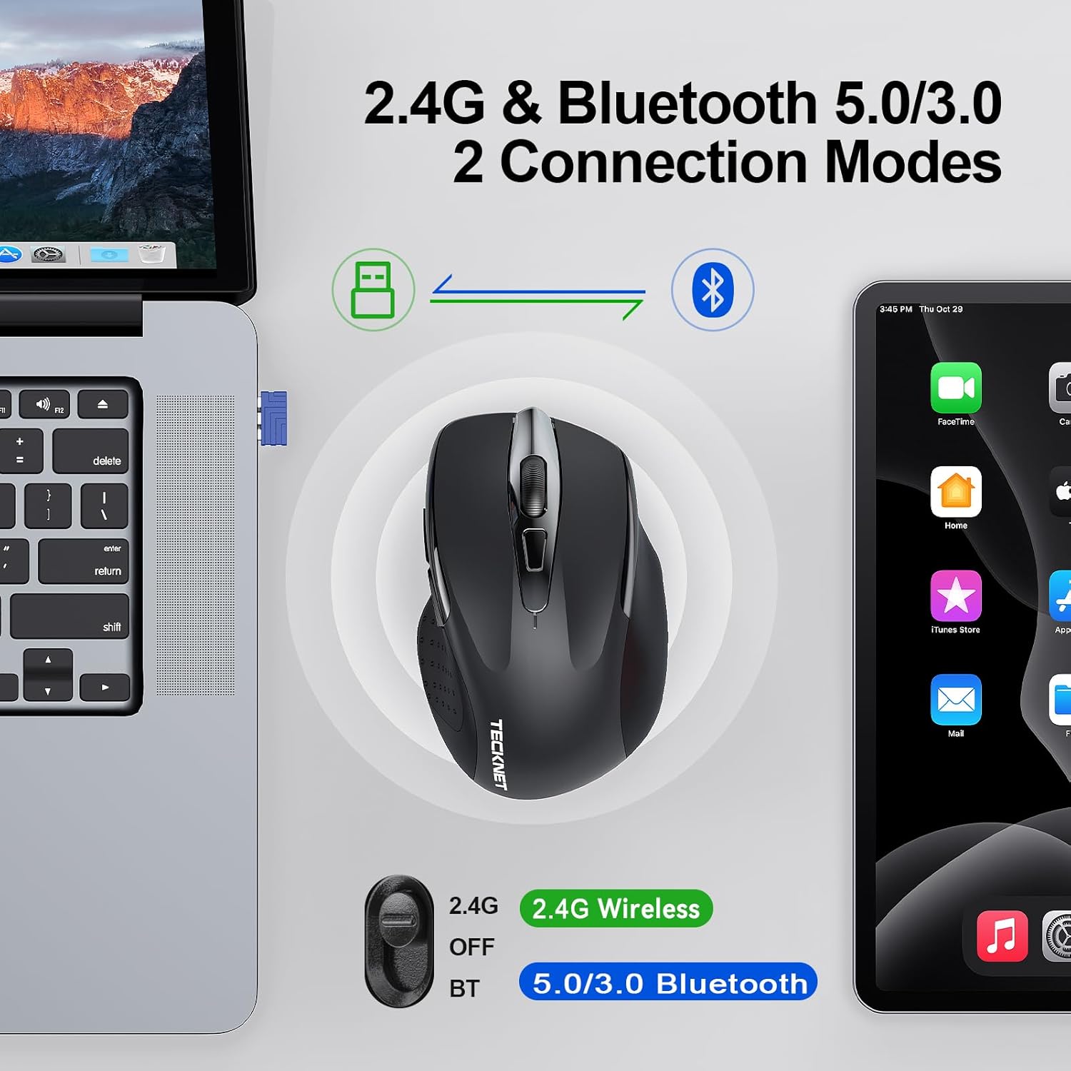 Thumbnail 1 de TECKNET Bluetooth Mouse with 4800 DPI: Quiet, Versatile, Long-Lasting
