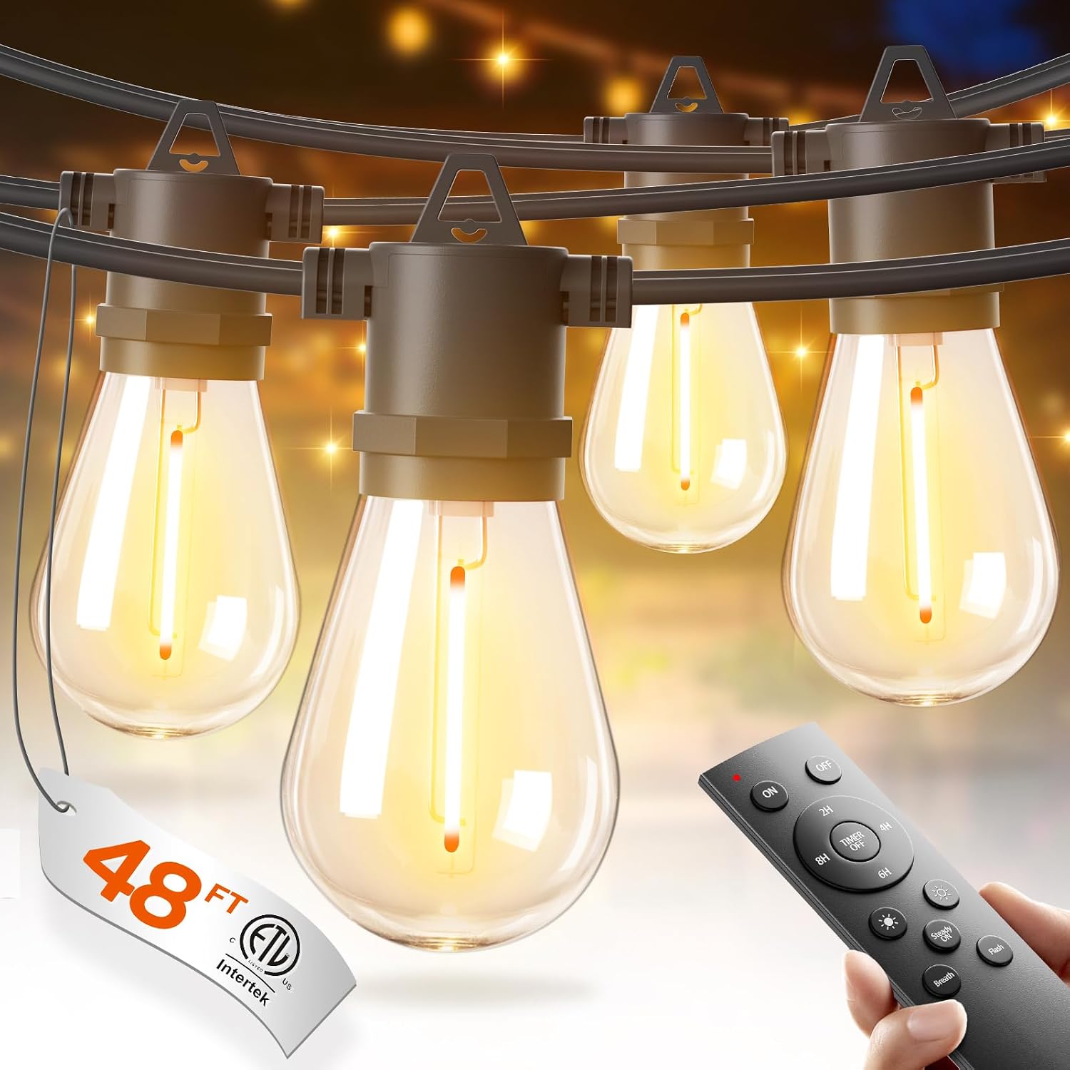 Detalle de addlon JCD-E12/24/1W/C Outdoor String Lights, 48 ft, Dimmable Edison Bulbs