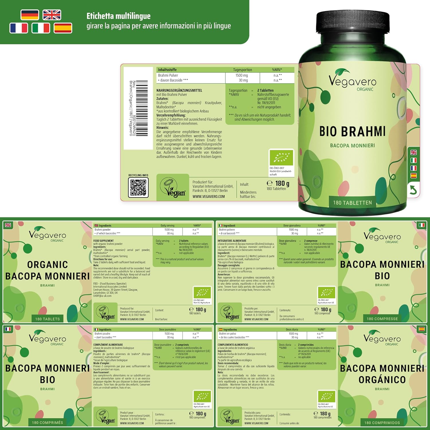 Thumbnail 4 de BACOPA MONNIERI BIO Vegavero® 750 mg – Brahmi bio nootropico, 180 compresse vegane