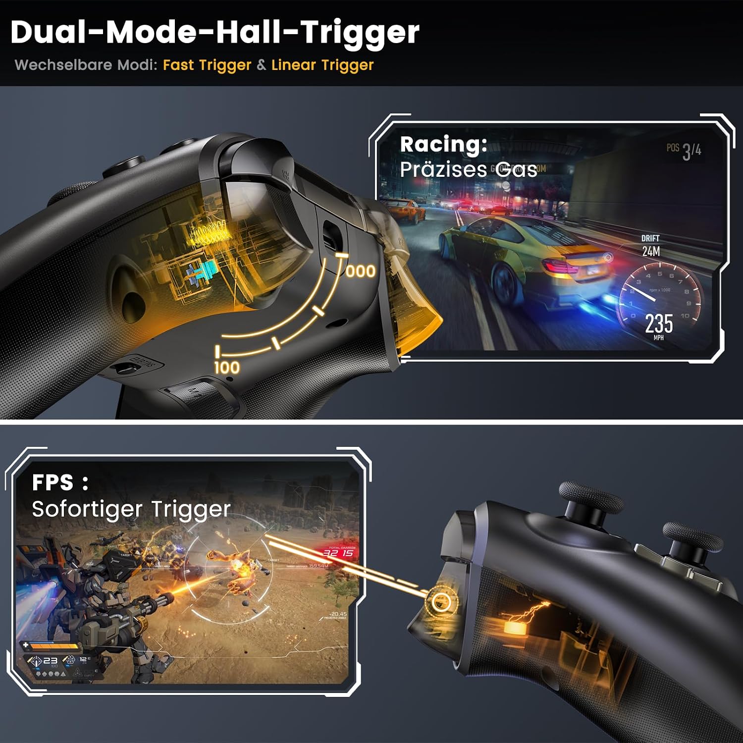 Thumbnail 5 de HELLCOOL PC Controller mit Ladestation – 2,4 GHz Wireless Gamepad mit Hall-Effekt Joysticks, 1000 Hz Polling Rate und Vielseitigkeit