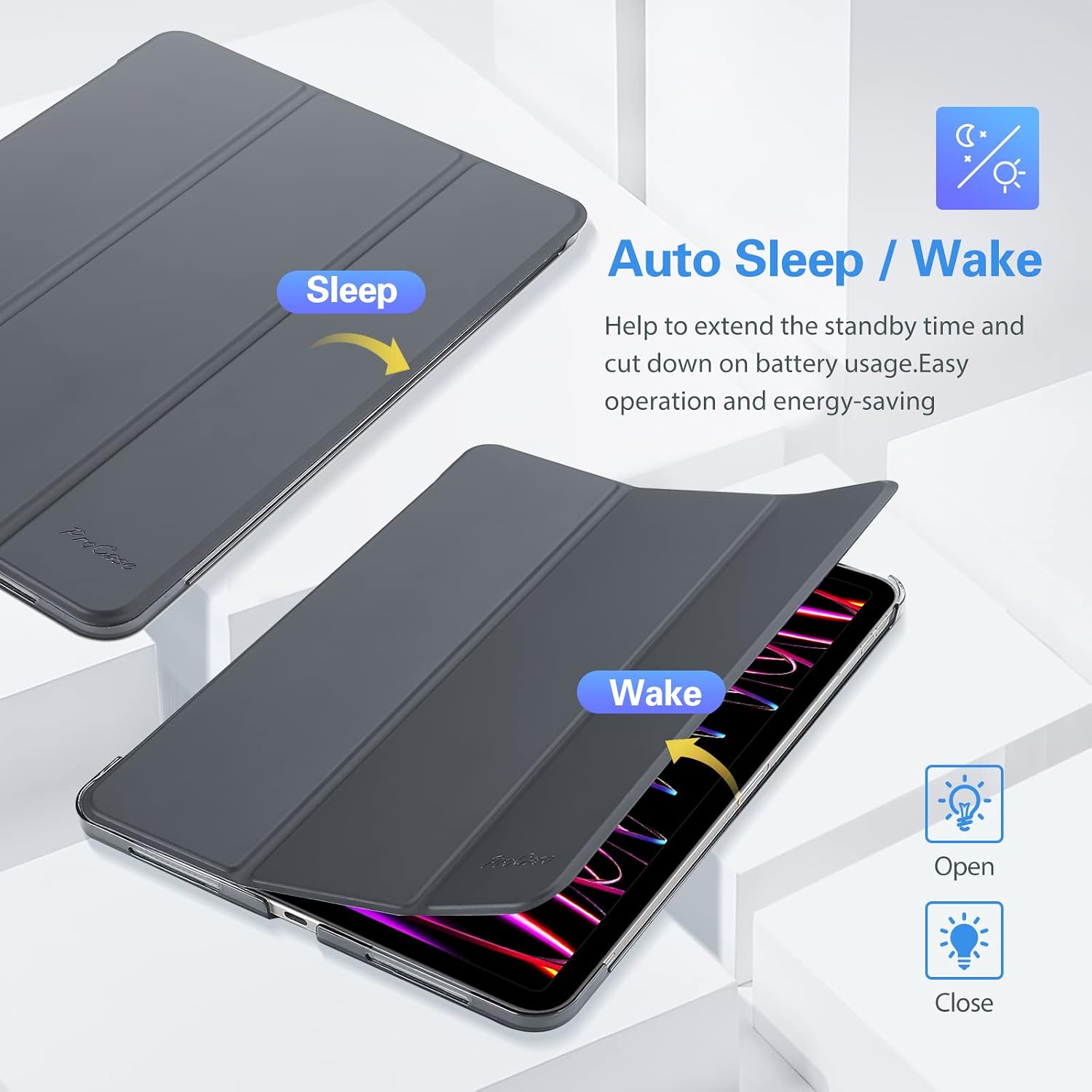 Thumbnail 6 de ProCase Hülle für 12,9" iPad Pro (Gen 3–6) Grau – Dünn, leicht, mit Sleep/Wake und Standfunktion