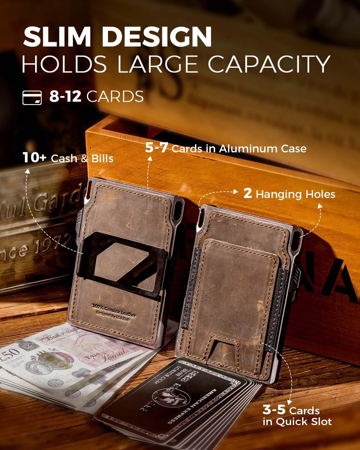 Thumbnail 3 de LORZOR Slim Tactical Wallet for Men – Minimalist Front Pocket Leather Cardholder