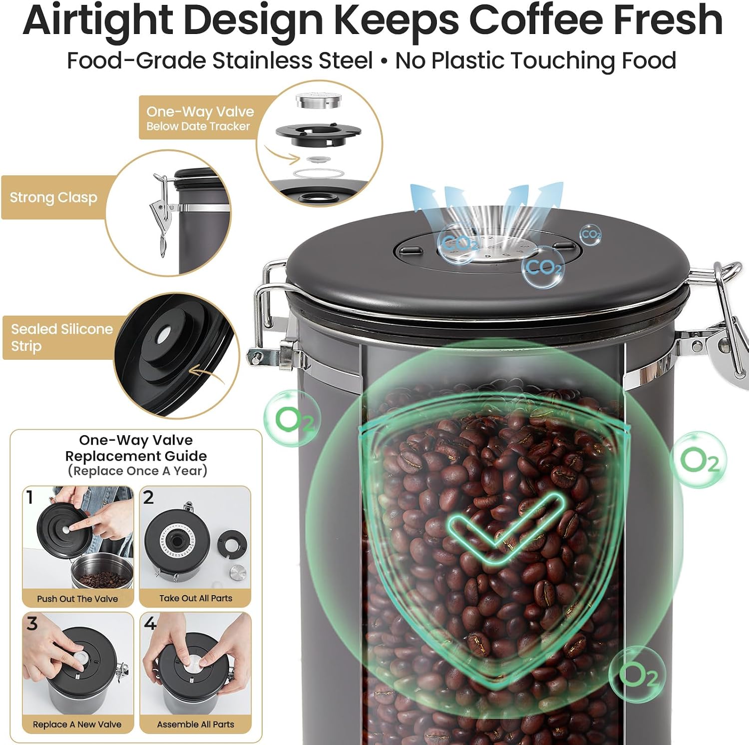 Thumbnail 2 de Veken 39OZ Airtight Coffee Canister ⚙