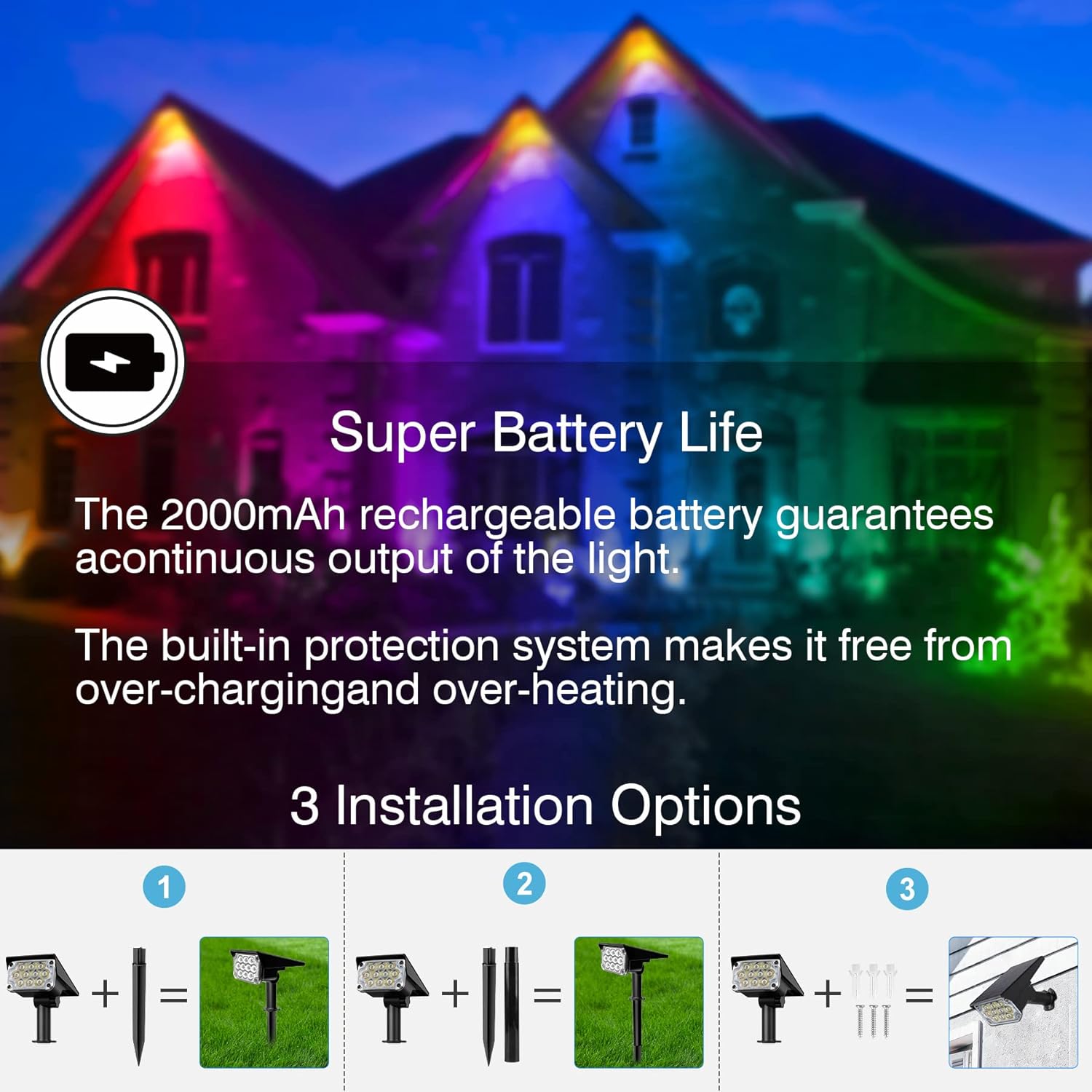Thumbnail 4 de NATPOW Solar Spot Lights Outdoor Garden RGB (2 Pack) – 20 LEDs, IP65 Waterproof & Wall/Ground Mounting