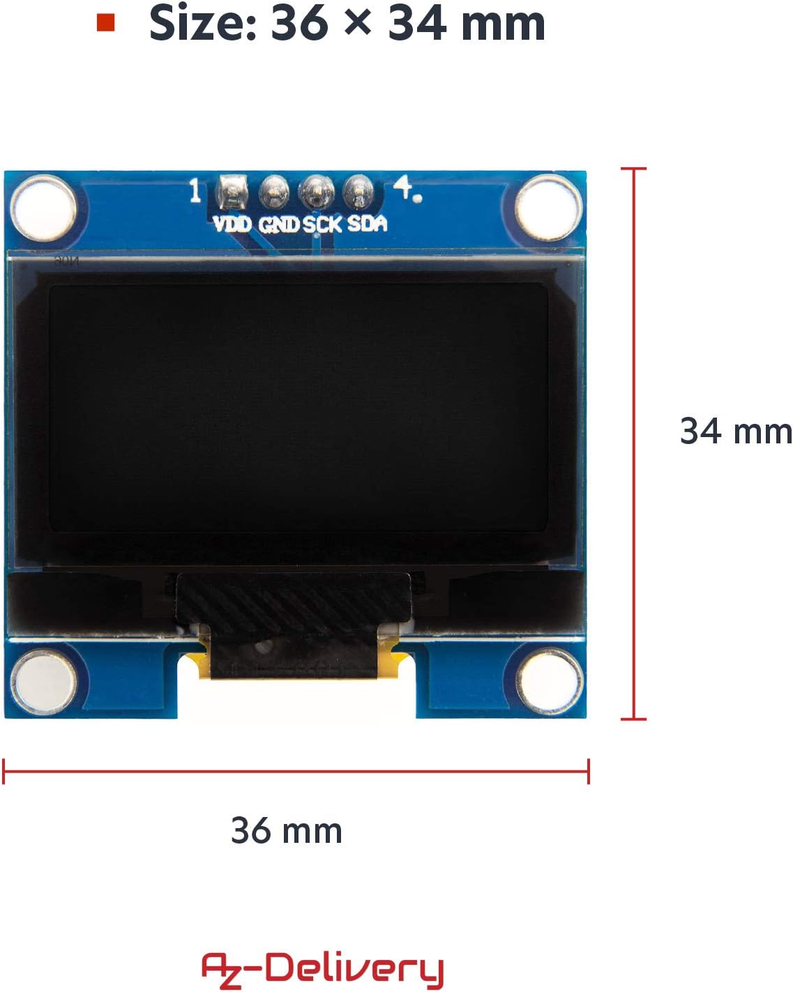 Detalle de AZDelivery 1,3" OLED Display (128×64) mit I2C & SSD1106 für Arduino und Raspberry Pi