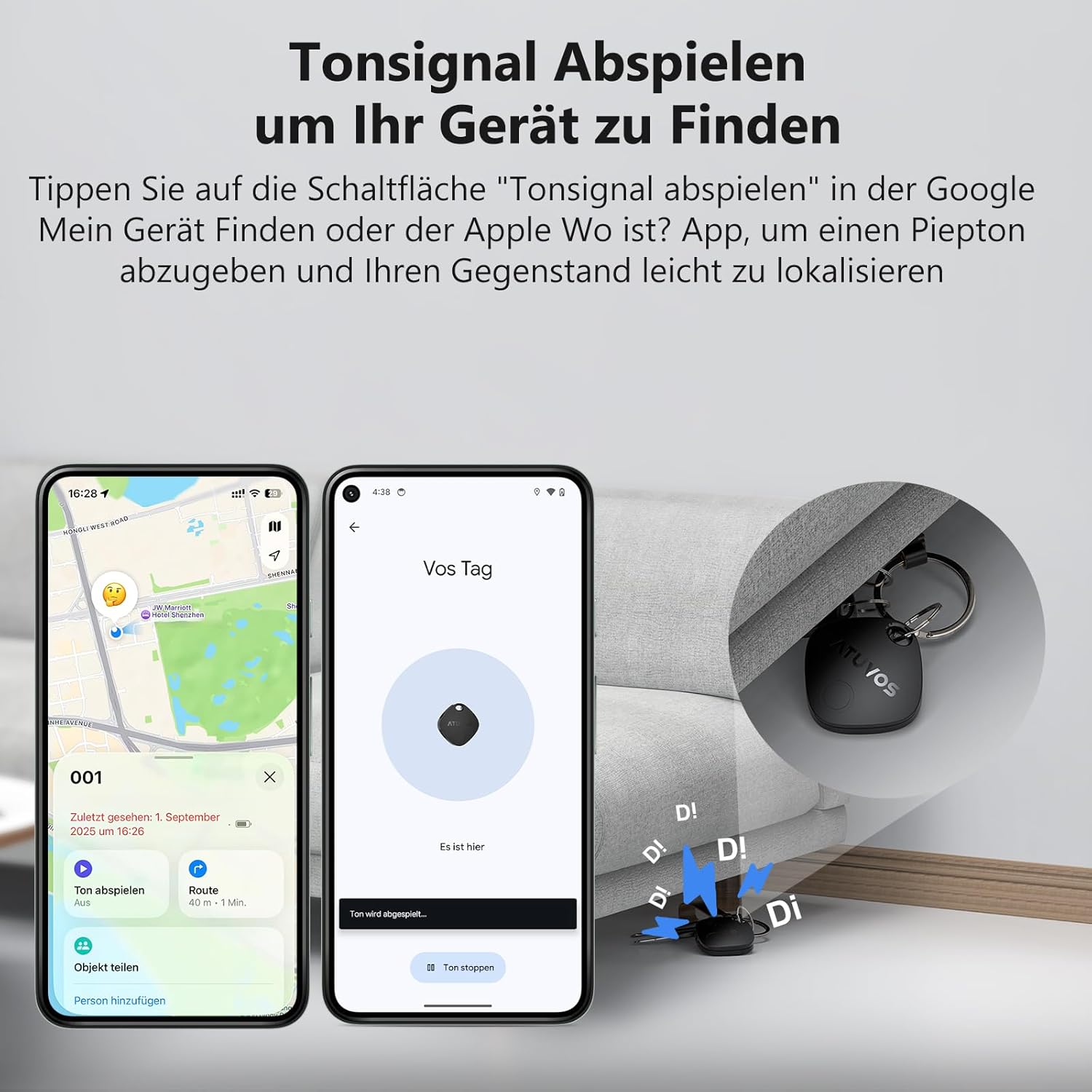 Detalle de ATUVOS Air Tag Pro Dual-System Tracker – Schlüssel- und Gegenstandssucher für Android & iOS (4er Pack)