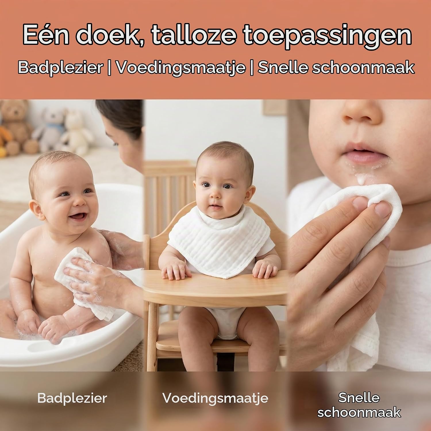 Detalle 2 de Koo-dib mousseline babydoekjes, 10 stuks van katoen, 30 x 30 cm
