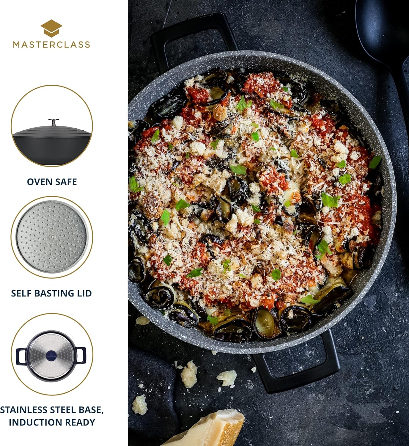Thumbnail 4 de MasterClass Shallow Casserole Dish with Lid 4L/28 cm – Lightweight Cast Aluminium, Induction Safe