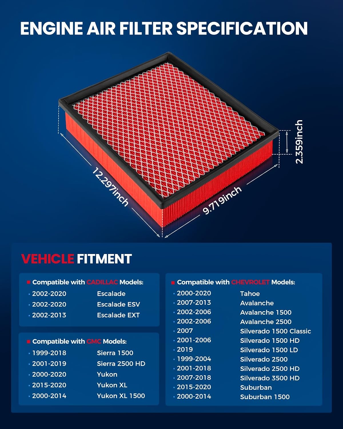 Thumbnail 1 de KAX Premium Engine Air Filter (GAF027 / CA8755A) Replacement for Select Chevy/GMC/Cadillac/Vehicles