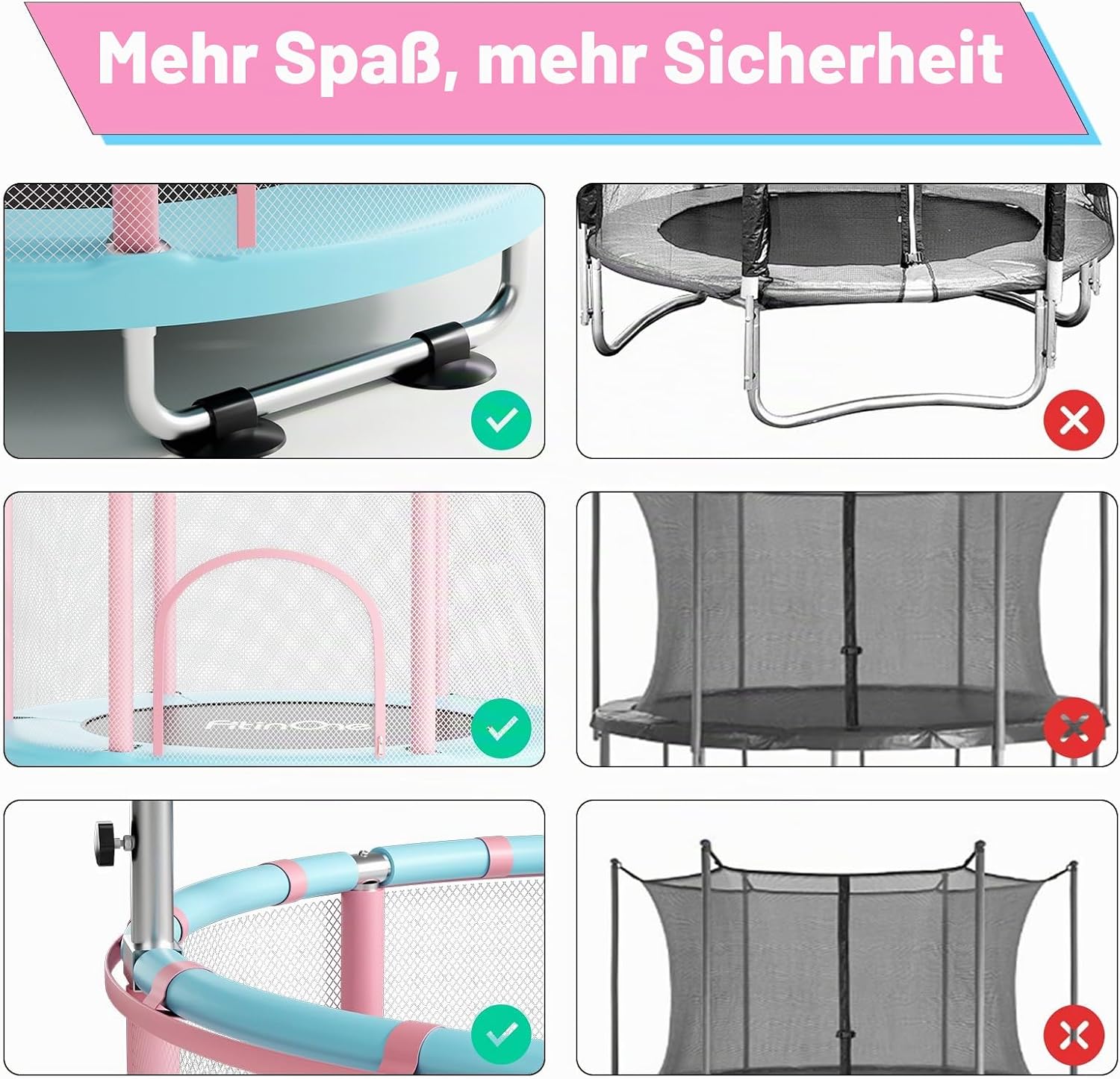 Detalle de FitinOne Kindertrampolin 140 cm mit Schaukel und Turnstange (bis 200 kg) – Indoor & Outdoor Spielspaß