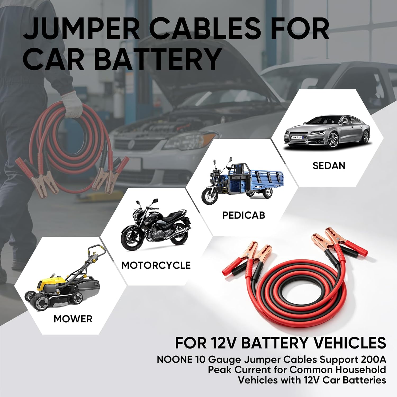 Thumbnail 4 de NOONE Jumper Cables 10 ft, 10-Gauge for Cars