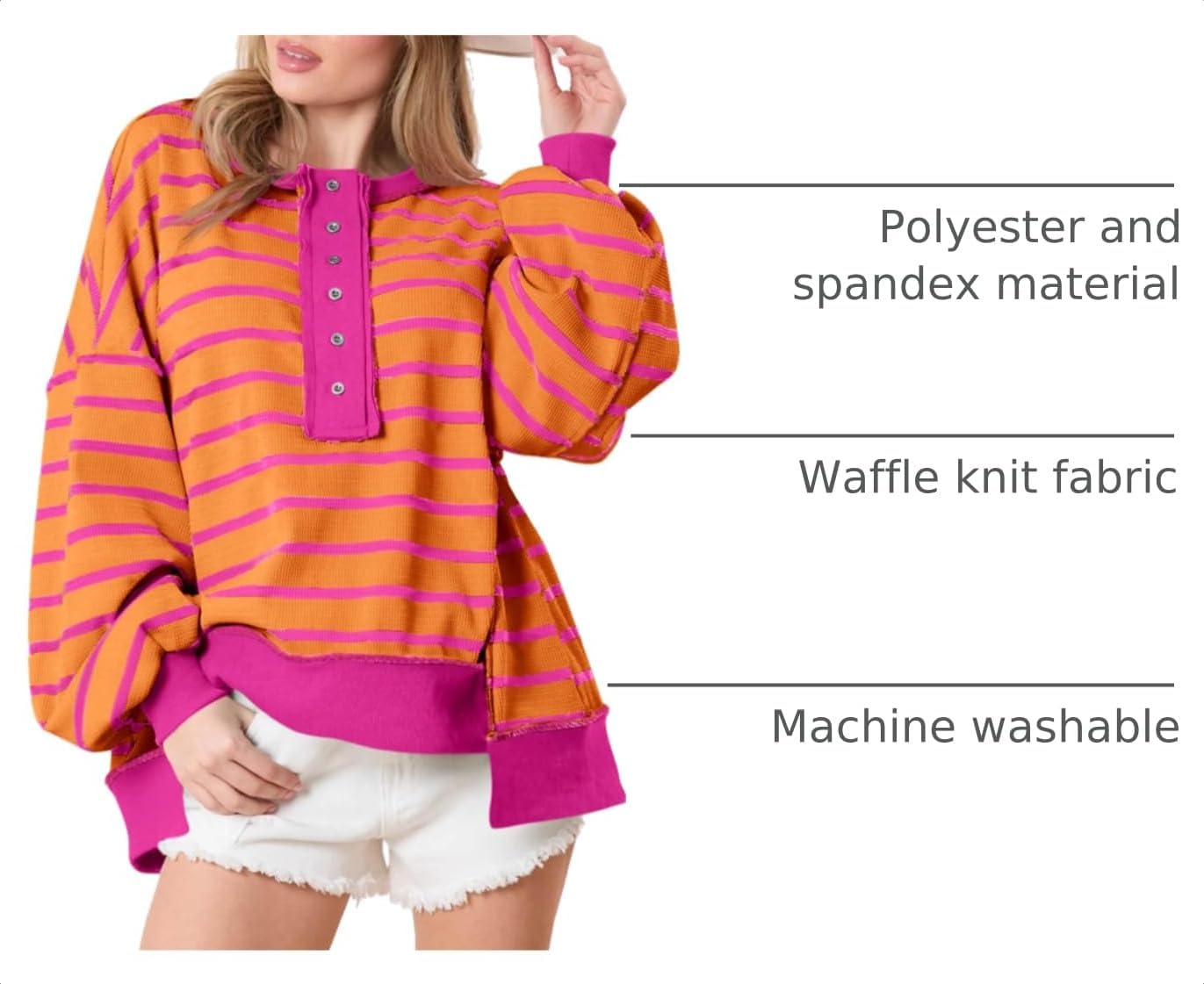 Thumbnail 3 de Tankaneo Women's Oversized Sweatshirt, Waffle Knit